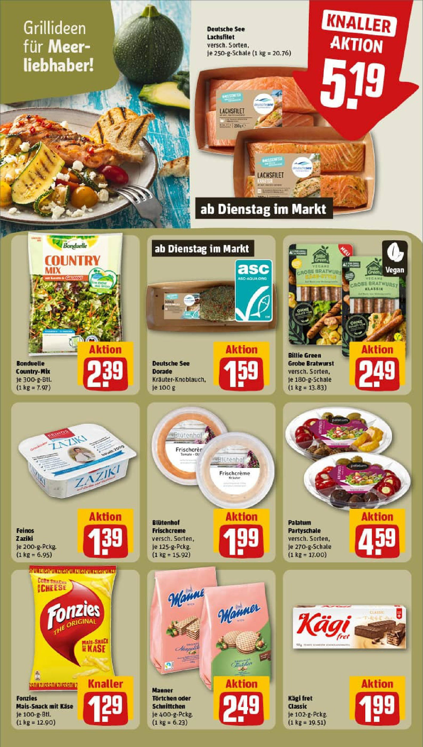 REWE Prospekt ab 20.07.2025 zum Blättern » Angebote | Seite: 20 | Produkte: Dorade, Käse, Bratwurst