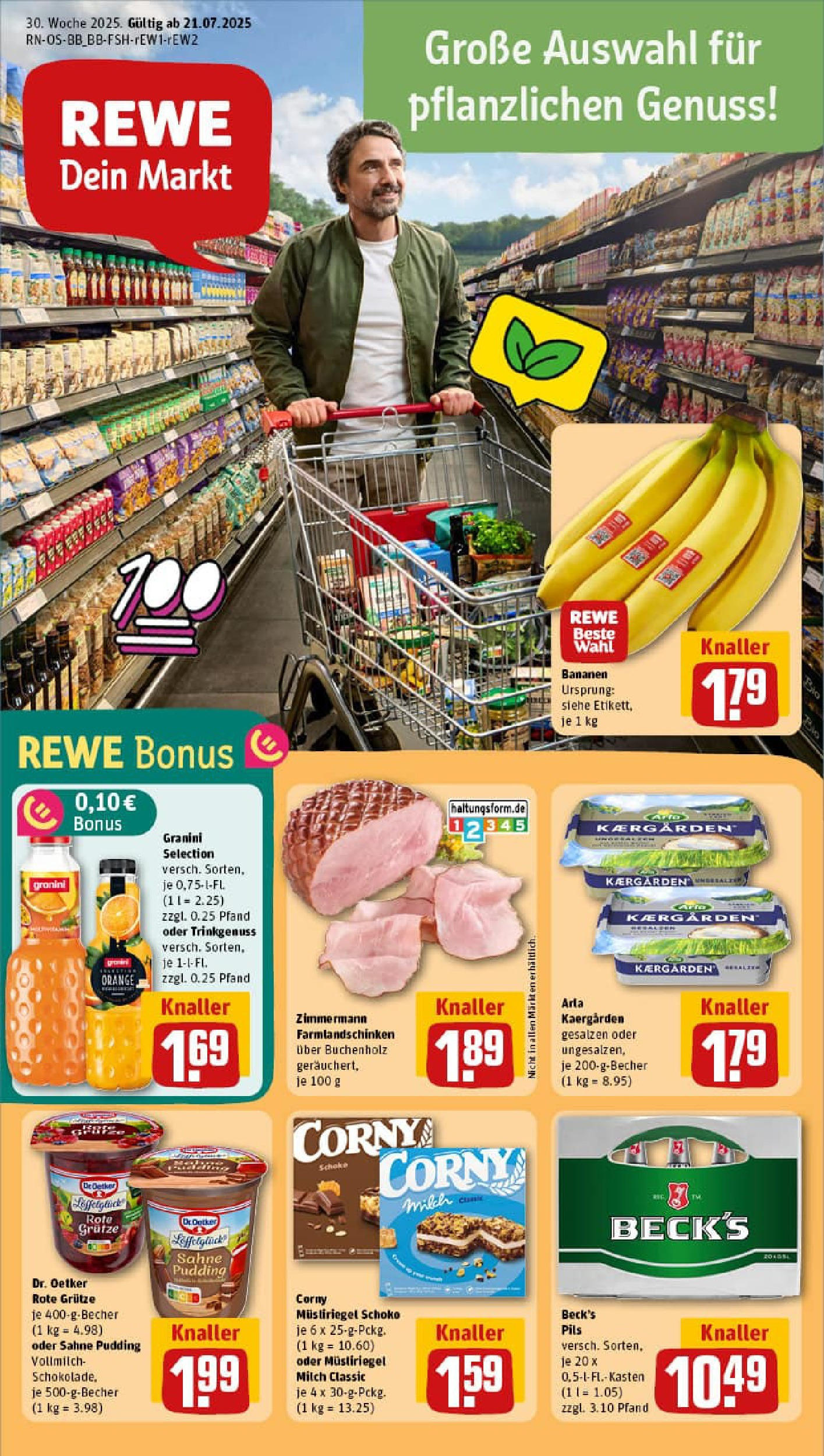 REWE Prospekt ab 20.07.2025 zum Blättern » Angebote | Seite: 1 | Produkte: Milch, Pils, Granini, Sahne