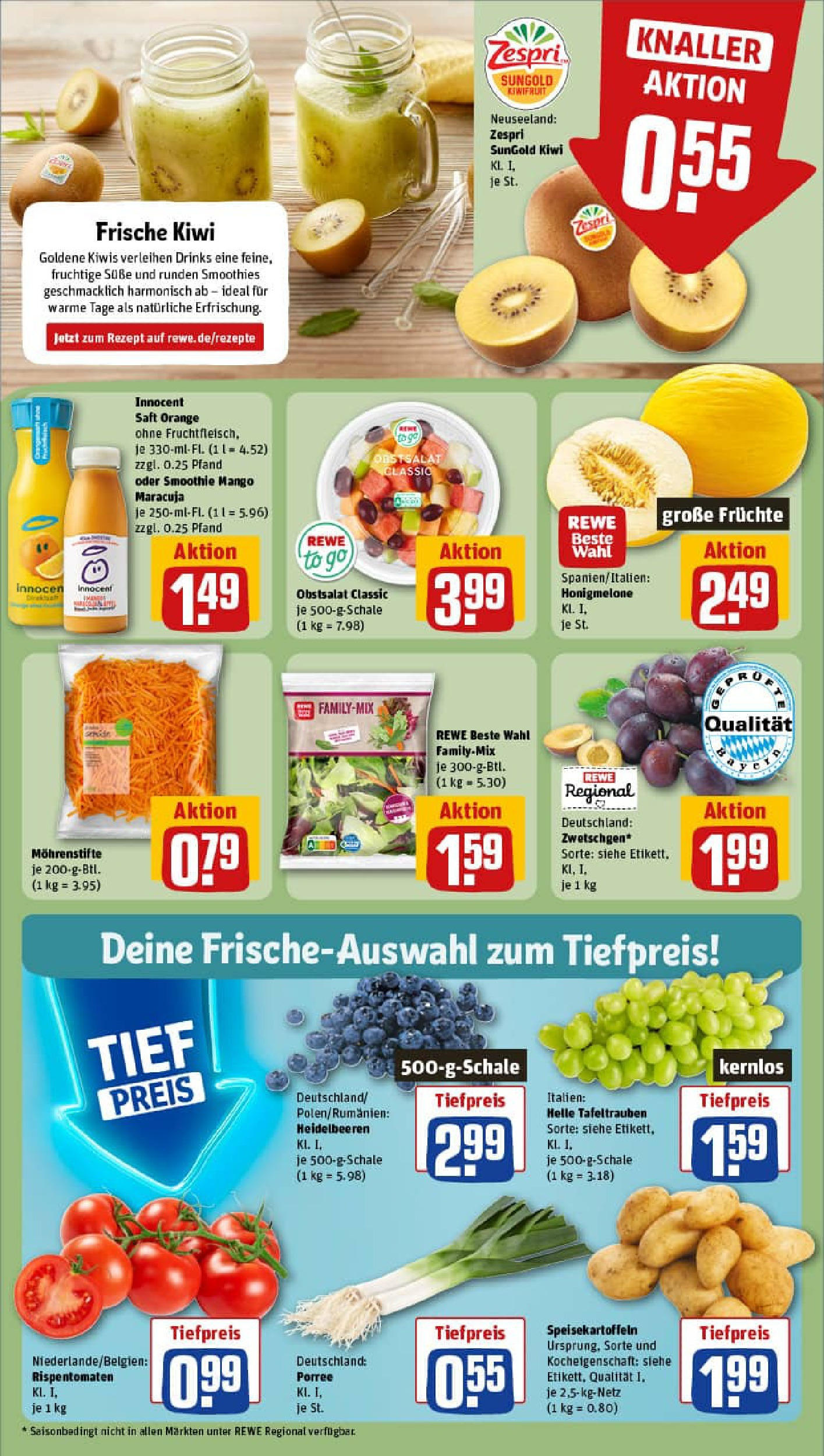 REWE Prospekt ab 20.07.2025 zum Blättern » Angebote | Seite: 6 | Produkte: Zwetschgen, Heidelbeeren, Mango, Kiwi