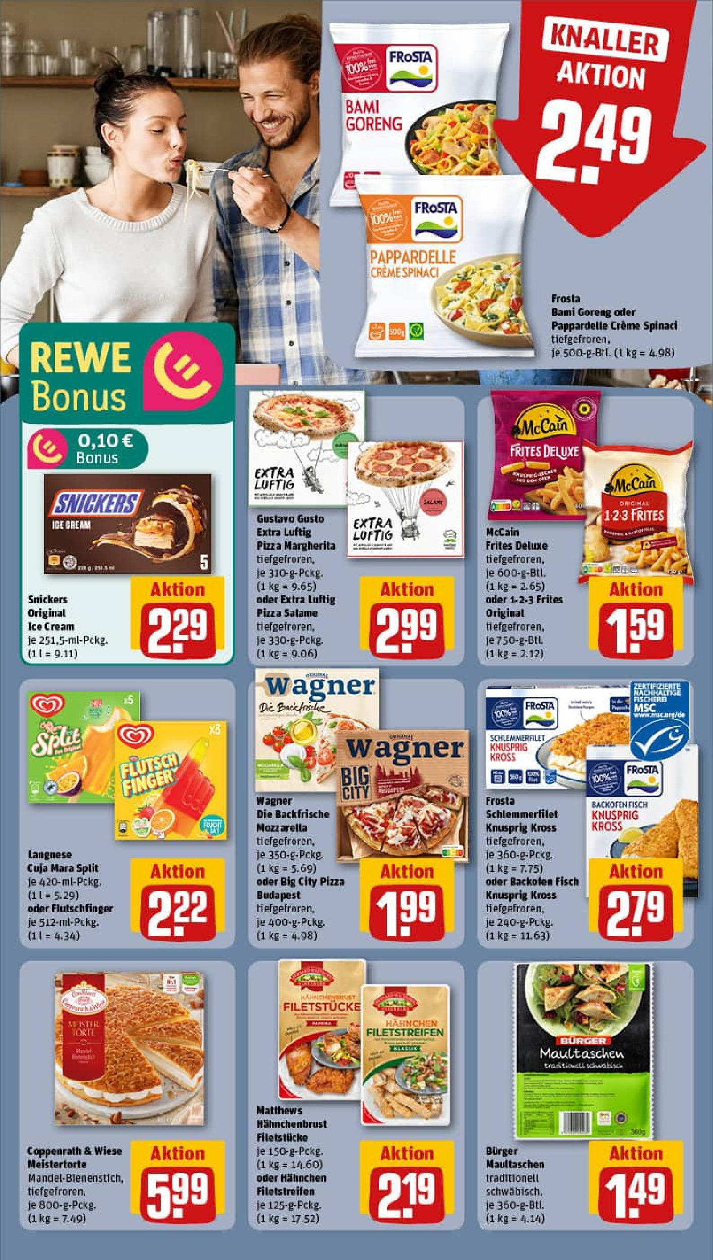 REWE Prospekt ab 20.07.2025 zum Blättern » Angebote | Seite: 12 | Produkte: Hahnchen, Burger, McCain, Frosta