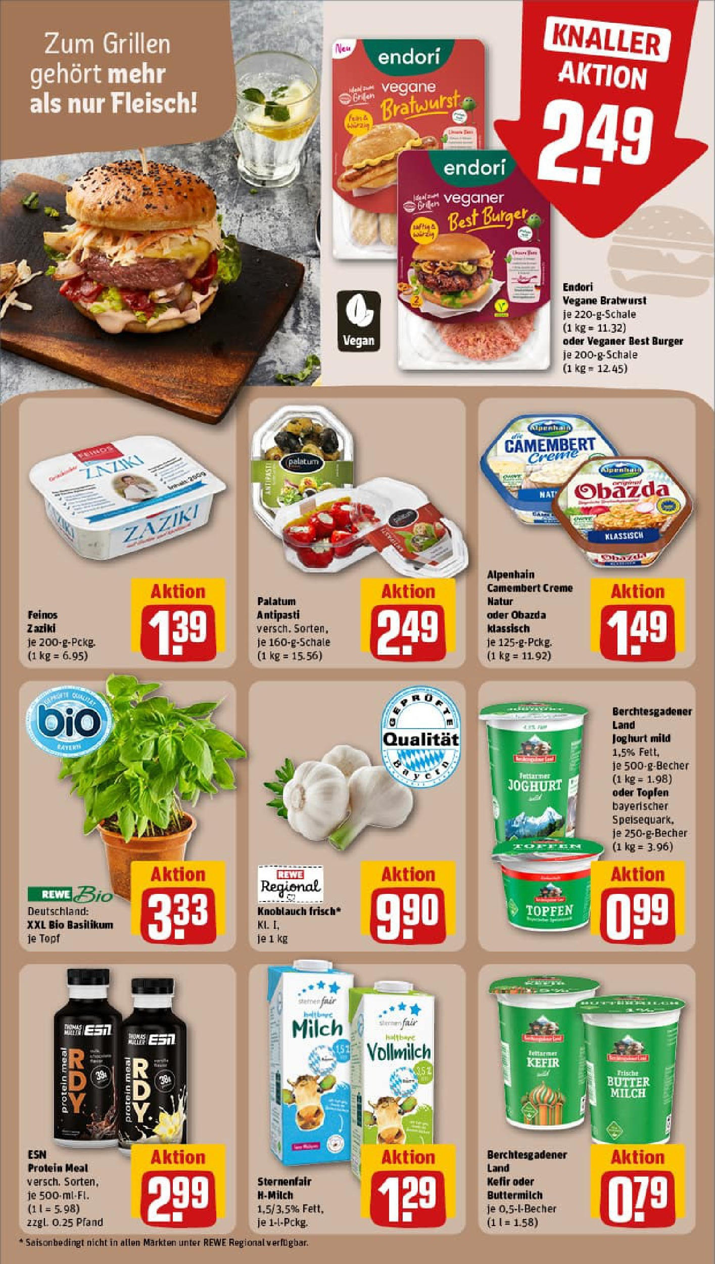 REWE Prospekt ab 20.07.2025 zum Blättern » Angebote | Seite: 18 | Produkte: Kefir, Milch, Bratwurst, Burger