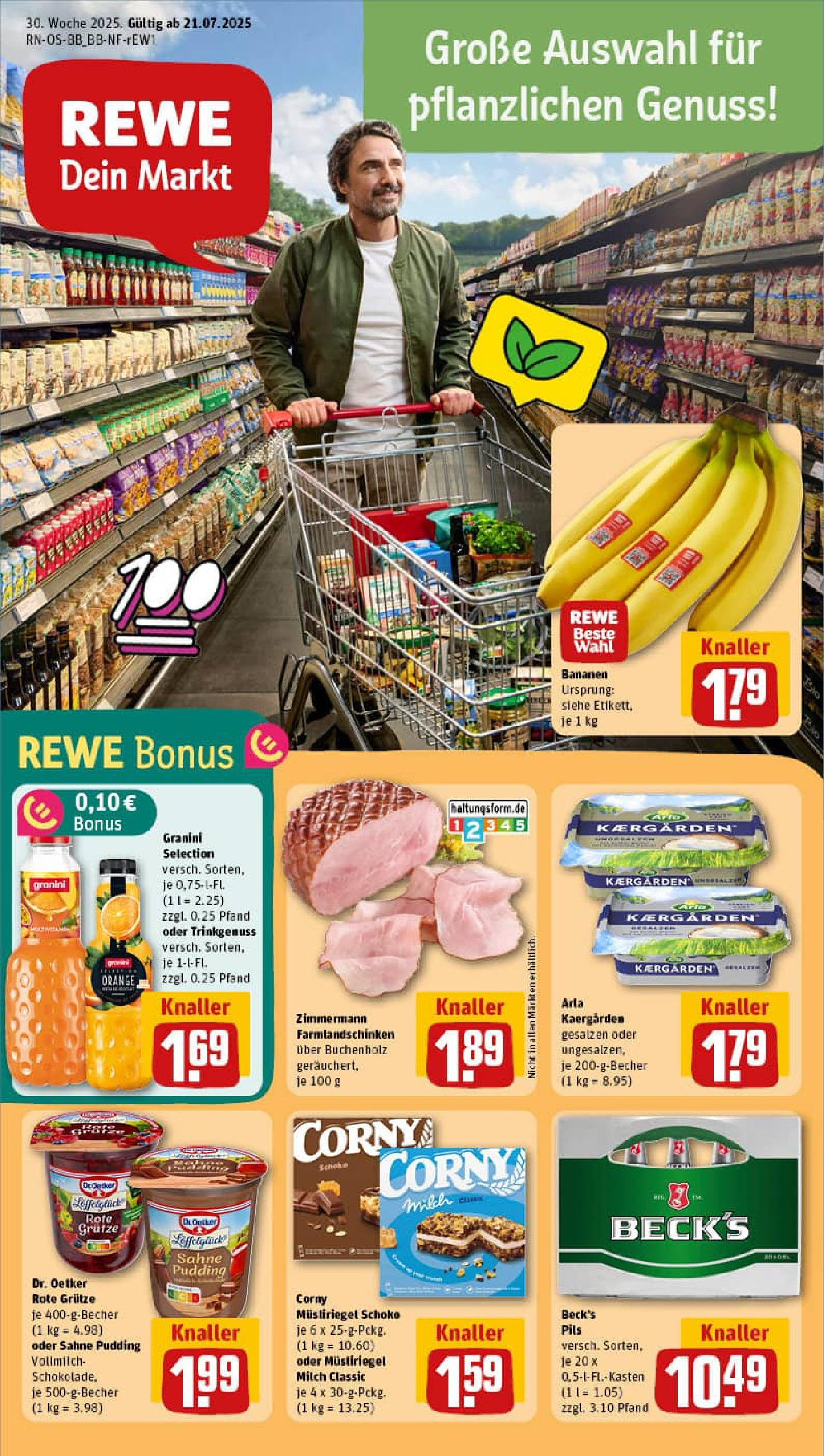 REWE Prospekt ab 20.07.2025 zum Blättern » Angebote | Seite: 1 | Produkte: Milch, Pils, Bananen, Sahne