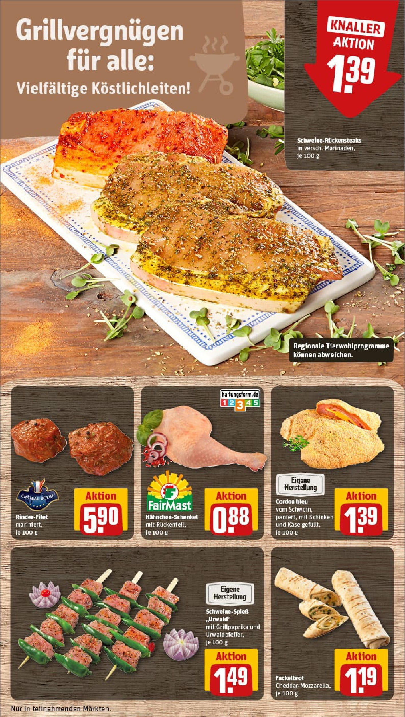 REWE Prospekt ab 20.07.2025 zum Blättern » Angebote | Seite: 10 | Produkte: Hahnchenschenkel, Käse, Schinken, Steak