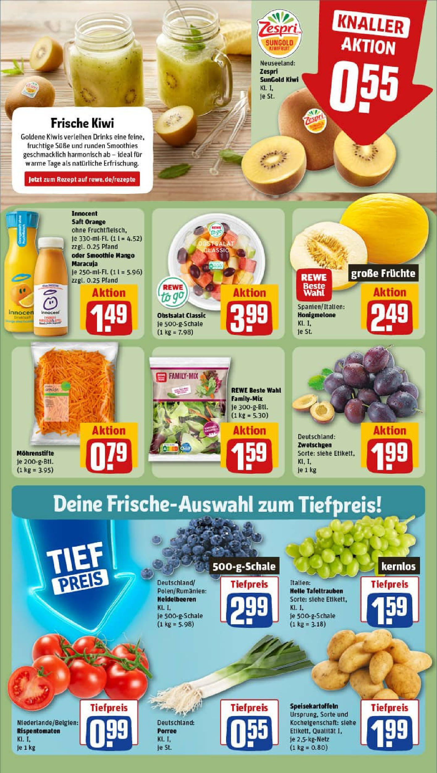 REWE Prospekt ab 20.07.2025 zum Blättern » Angebote | Seite: 6 | Produkte: Honigmelone, Mango, Saft, Kiwi