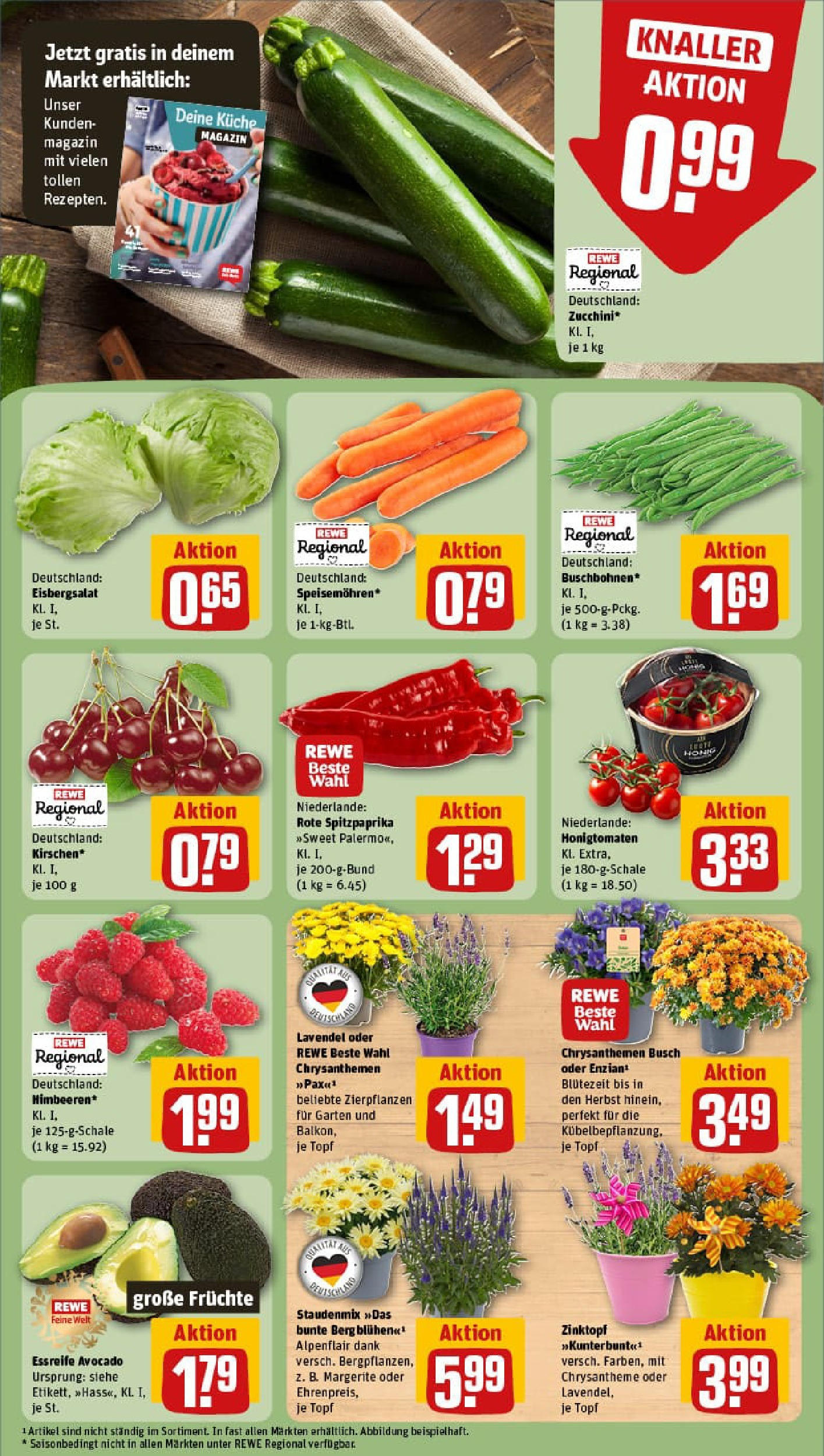 REWE Prospekt ab 20.07.2025 zum Blättern » Angebote | Seite: 7 | Produkte: Küche, Avocado, Zucchini, Lavendel