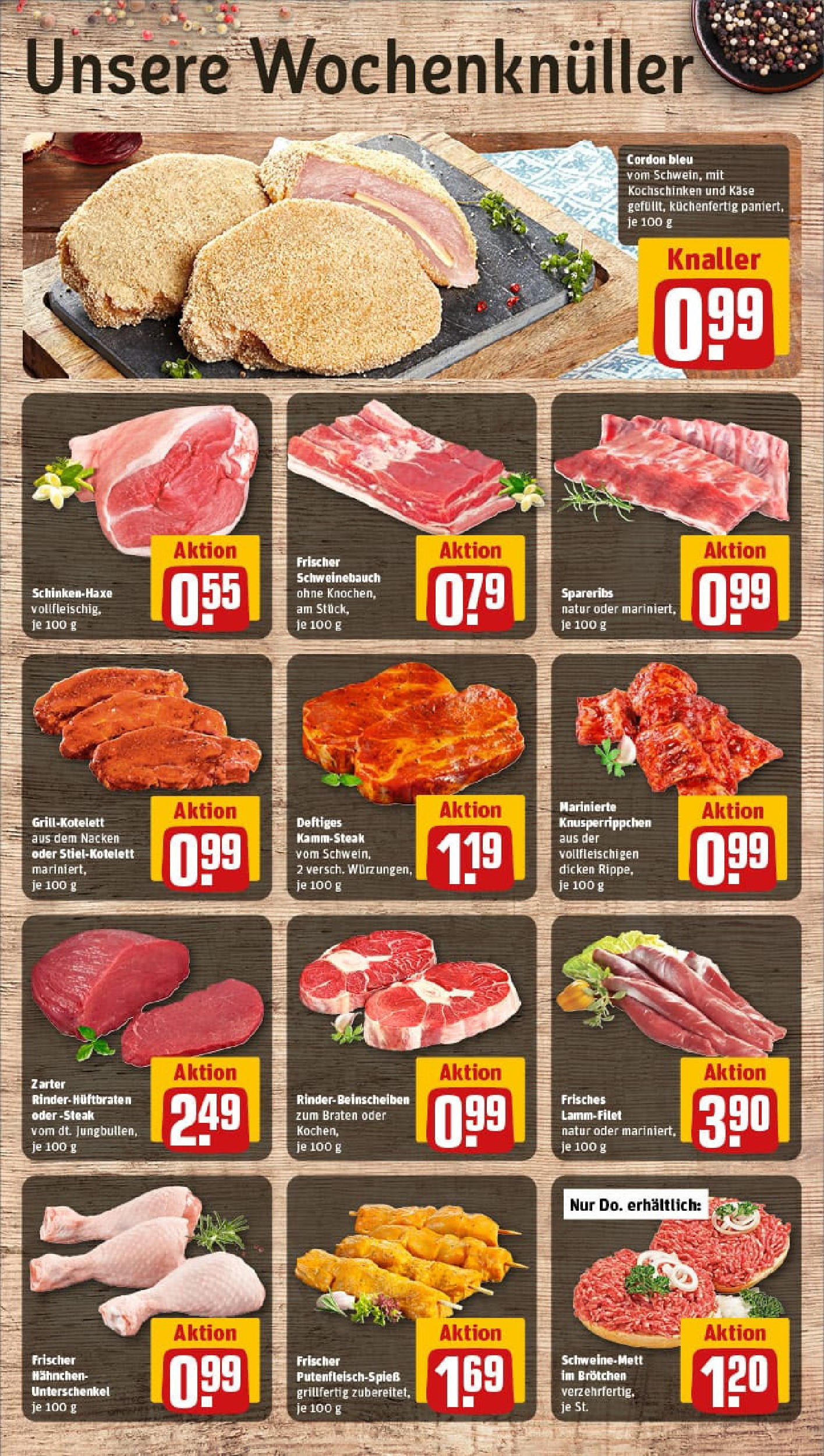 REWE Prospekt ab 20.07.2025 zum Blättern » Angebote | Seite: 8 | Produkte: Hahnchen, Käse, Schweinebauch, Steak