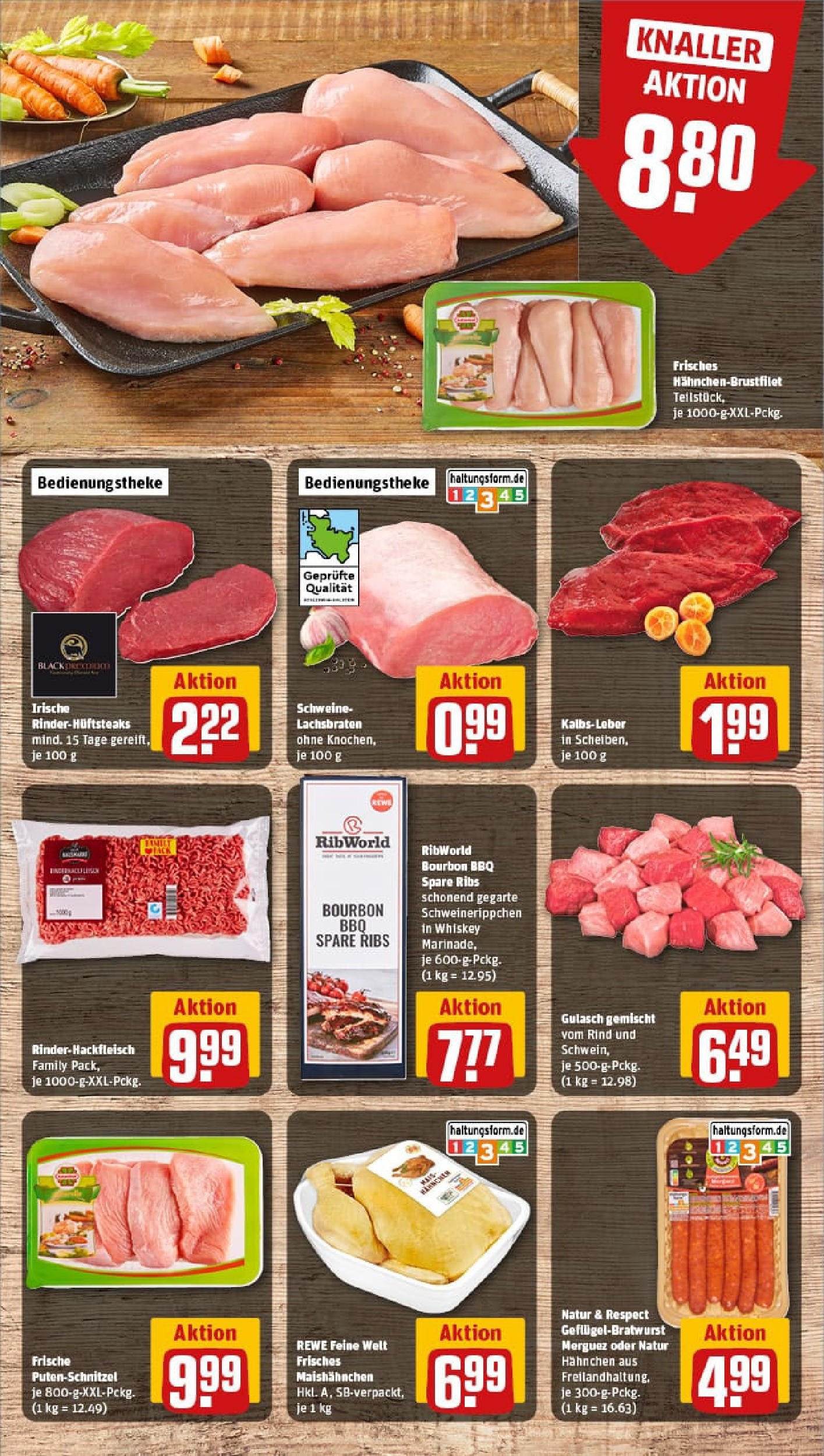 REWE Prospekt ab 20.07.2025 zum Blättern » Angebote | Seite: 8 | Produkte: Gulasch, Putenschnitzel, Bourbon, Whiskey