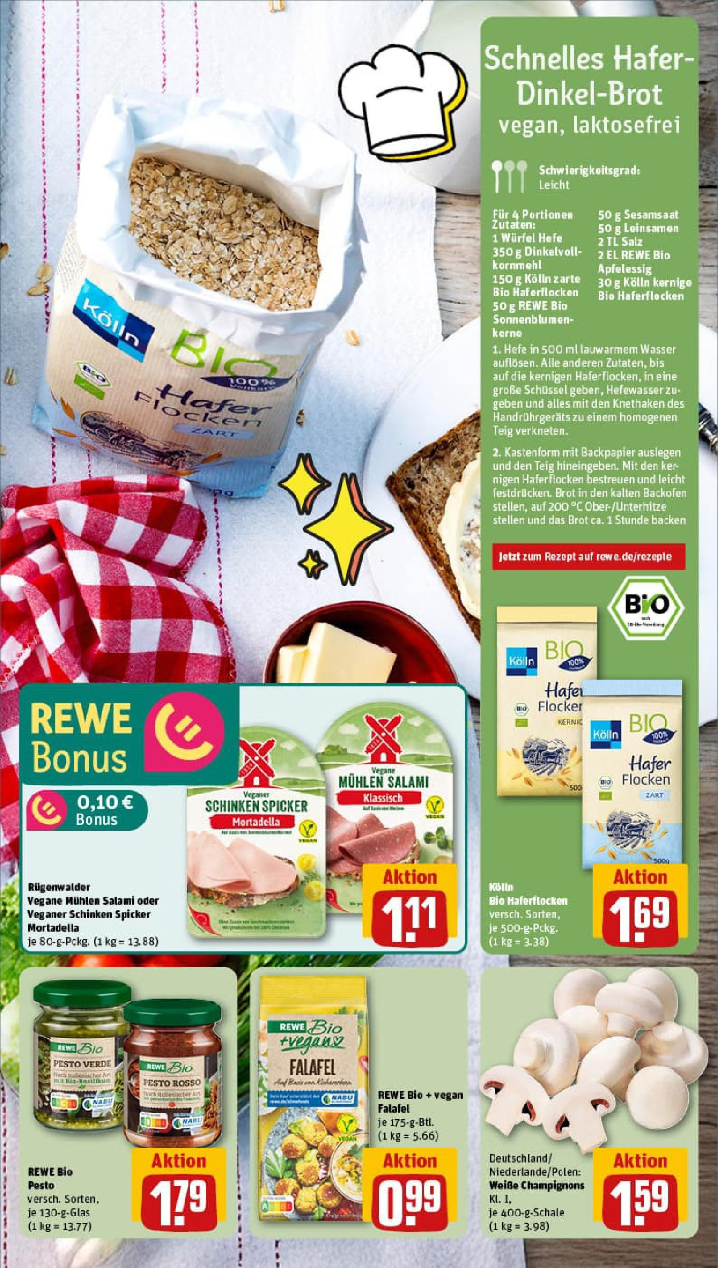 REWE Prospekt ab 20.07.2025 zum Blättern » Angebote | Seite: 5 | Produkte: Champignons, Brot, Salami, Flocken
