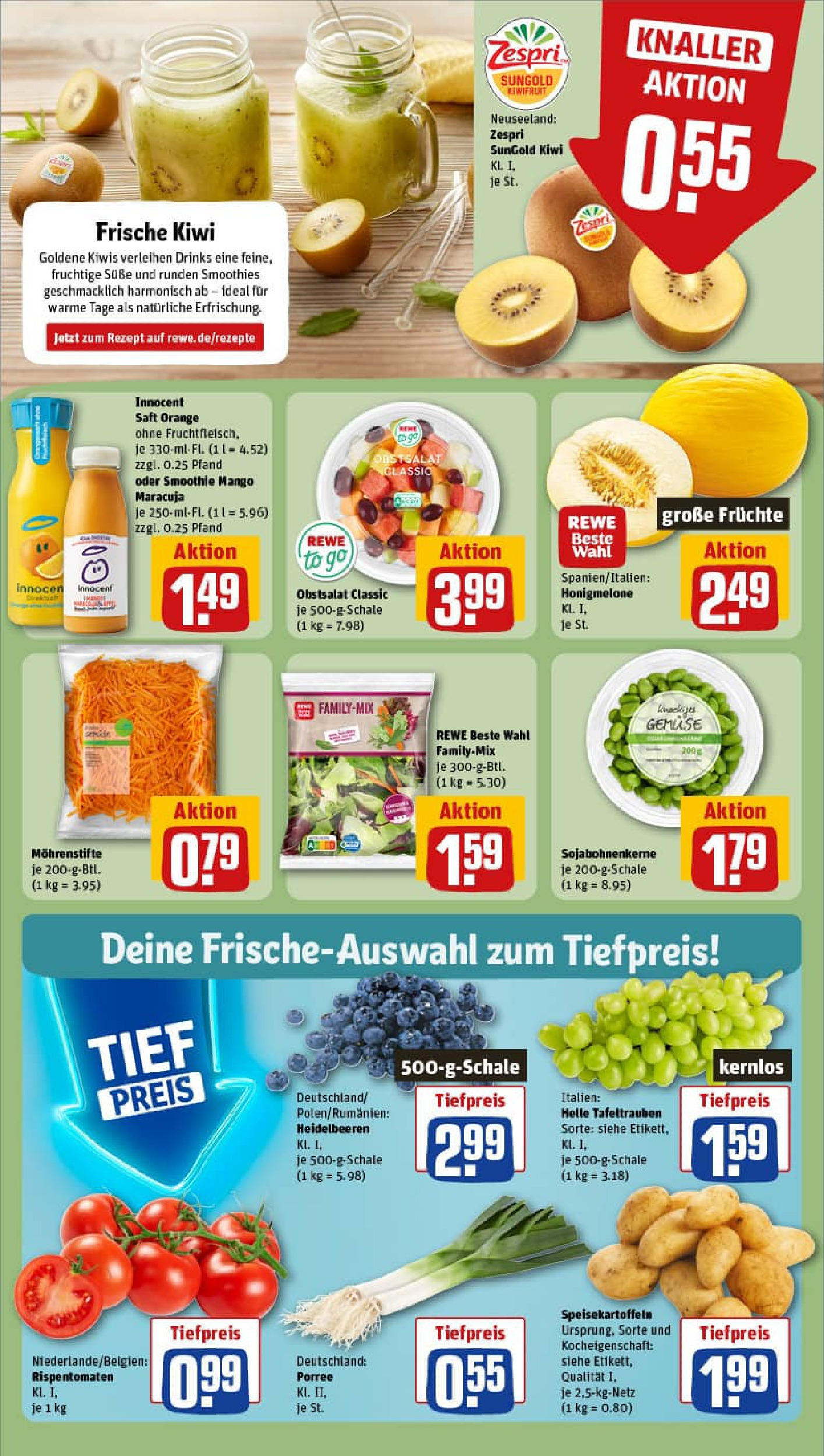 REWE Prospekt ab 20.07.2025 zum Blättern » Angebote | Seite: 6 | Produkte: Heidelbeeren, Honigmelone, Gemüse, Mango