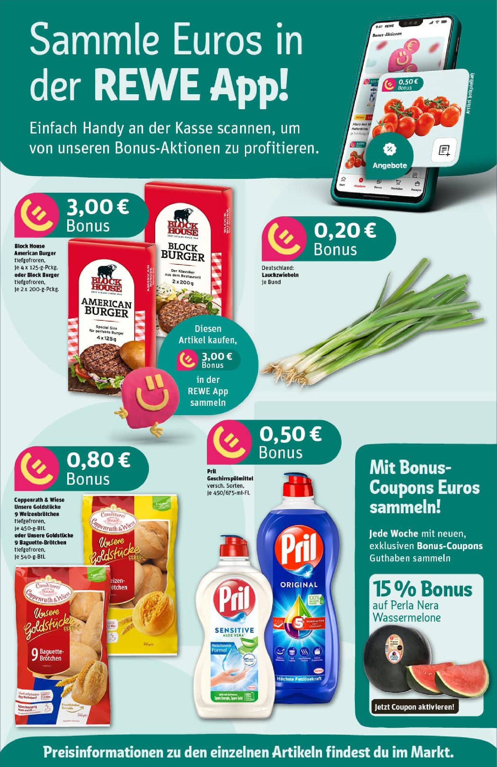 REWE Prospekt ab 20.07.2025 zum Blättern » Angebote | Seite: 2 | Produkte: Burger, Baguette, Geschirrspülmittel, Pril
