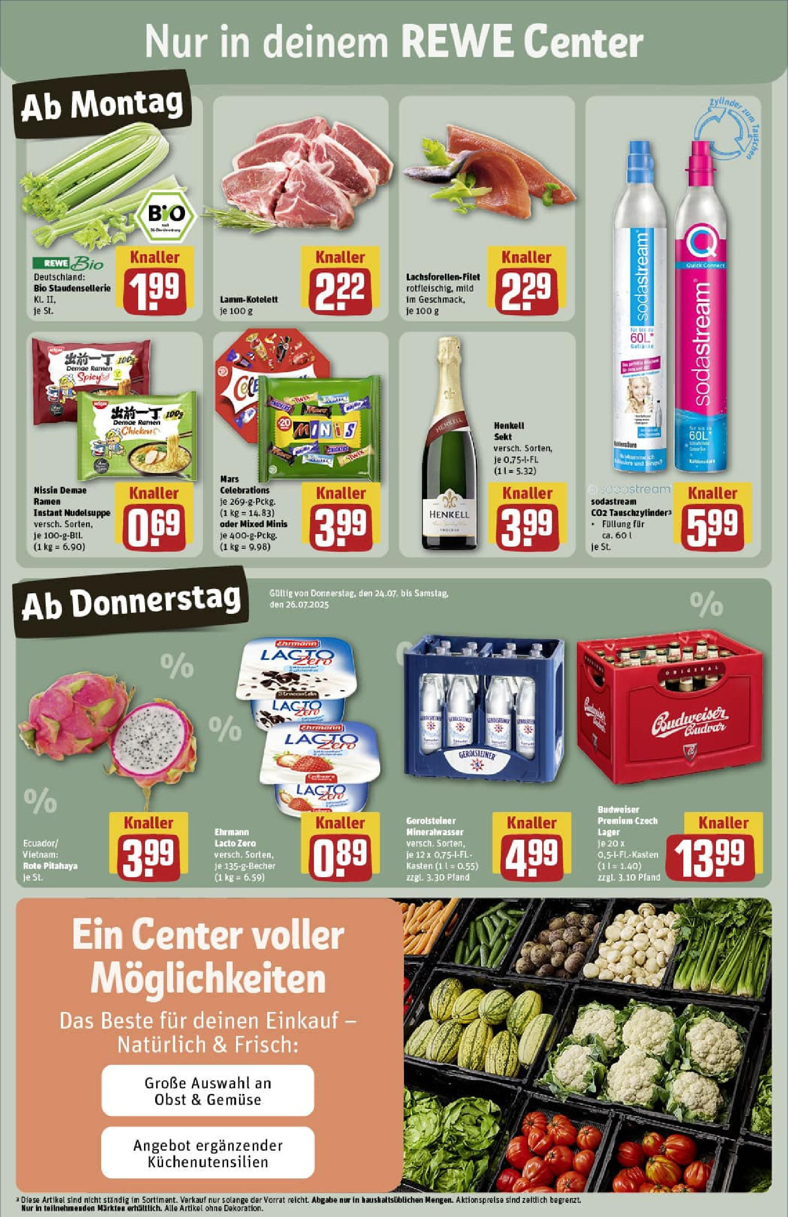 REWE Prospekt ab 20.07.2025 zum Blättern » Angebote | Seite: 3 | Produkte: Mineralwasser, Gemüse, Obst, Sodastream