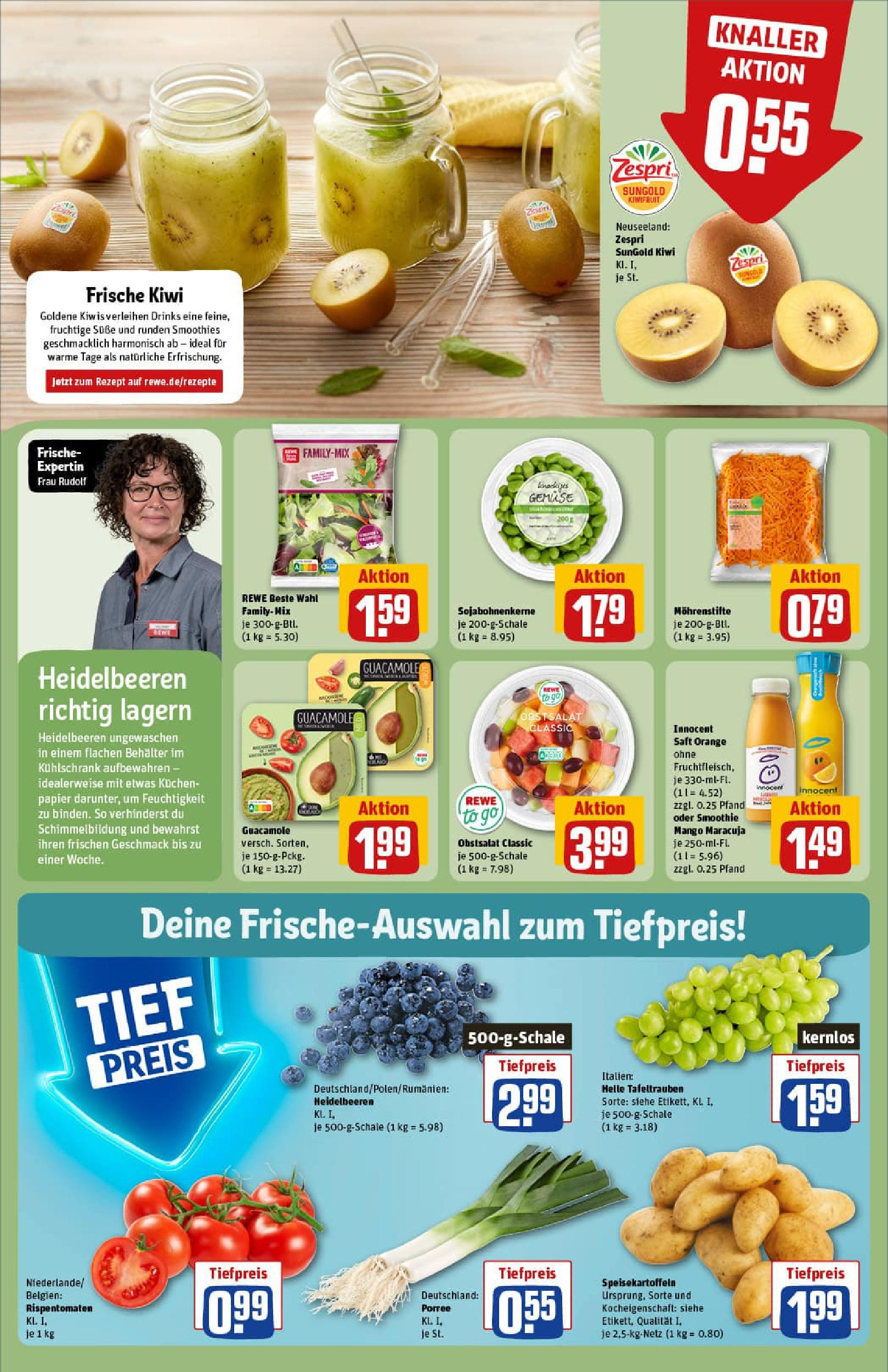 REWE Prospekt ab 20.07.2025 zum Blättern » Angebote | Seite: 6 | Produkte: Kühlschrank, Heidelbeeren, Saft, Kuchen