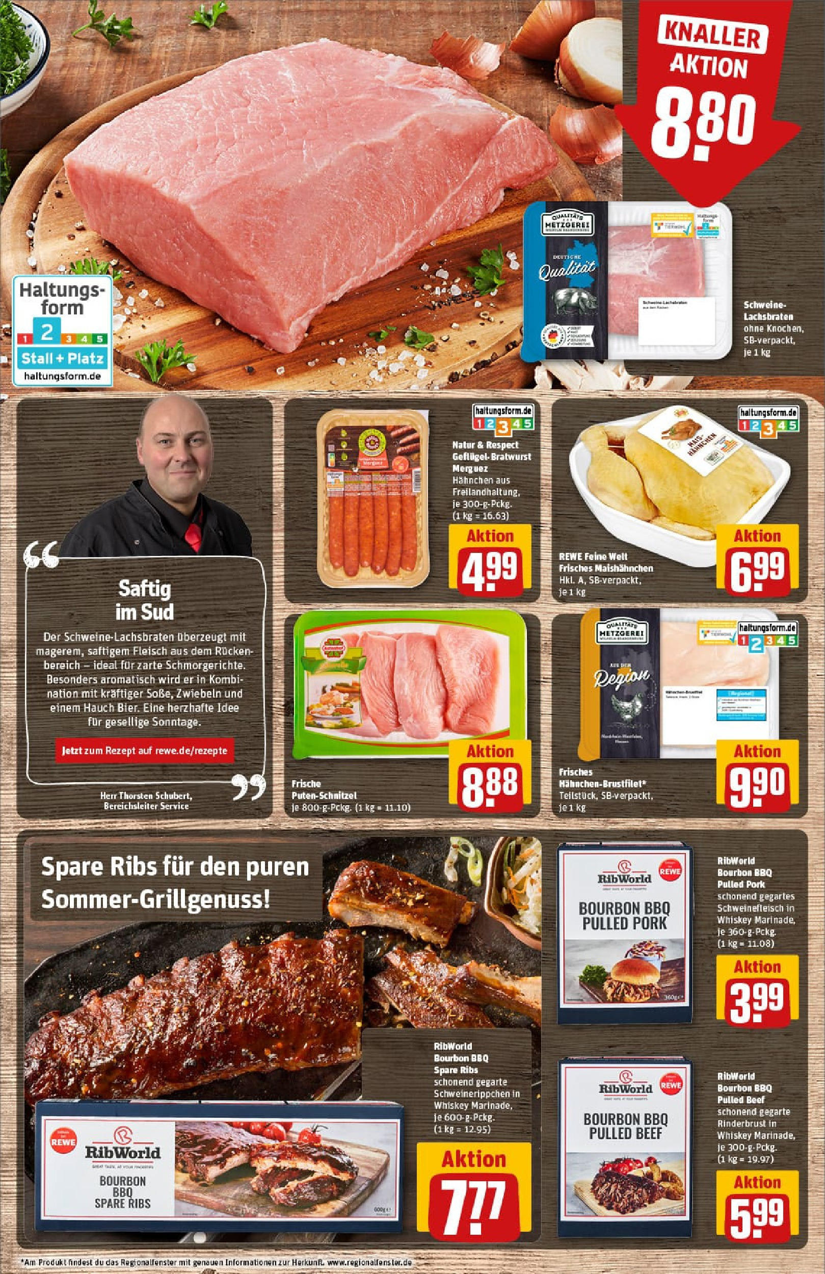REWE Prospekt ab 20.07.2025 zum Blättern » Angebote | Seite: 8 | Produkte: Bratwurst, Spare ribs, Zwiebeln, Whiskey