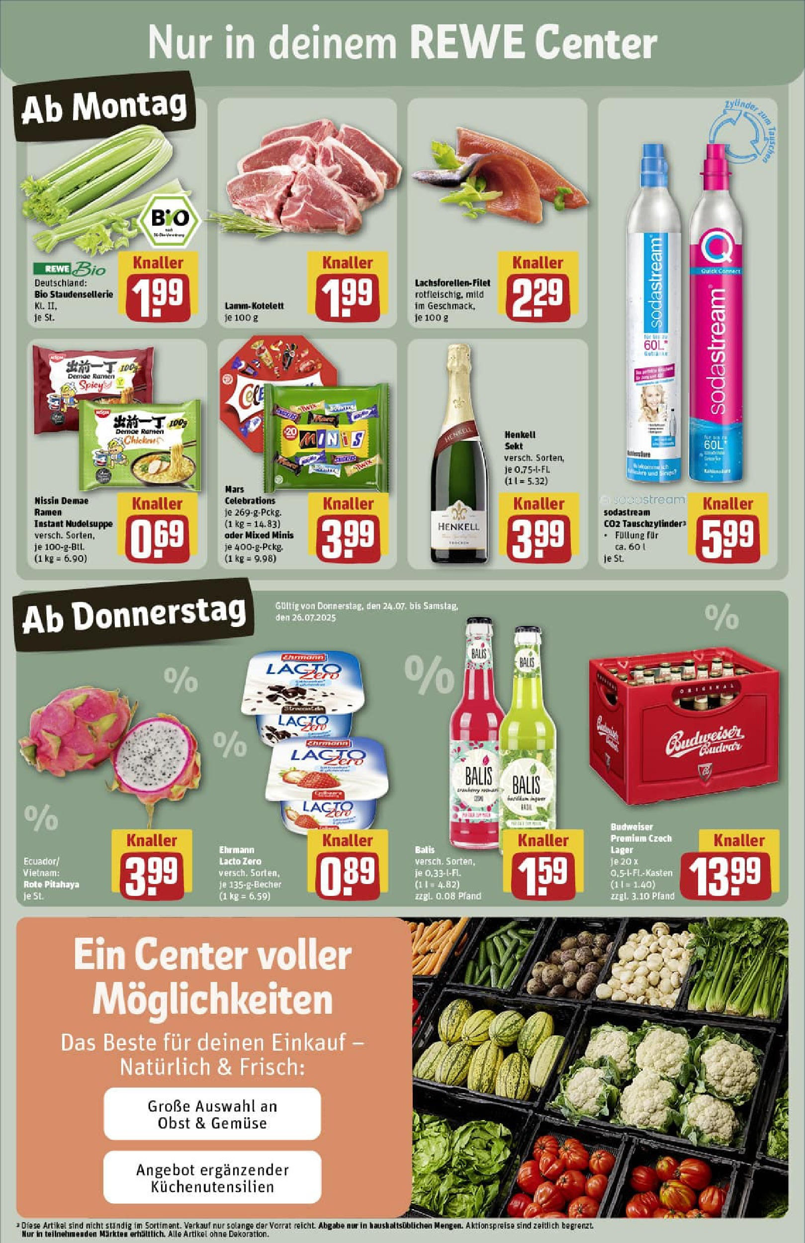 REWE Prospekt ab 20.07.2025 zum Blättern » Angebote | Seite: 3 | Produkte: Sekt, Celebrations, Budweiser, Sodastream