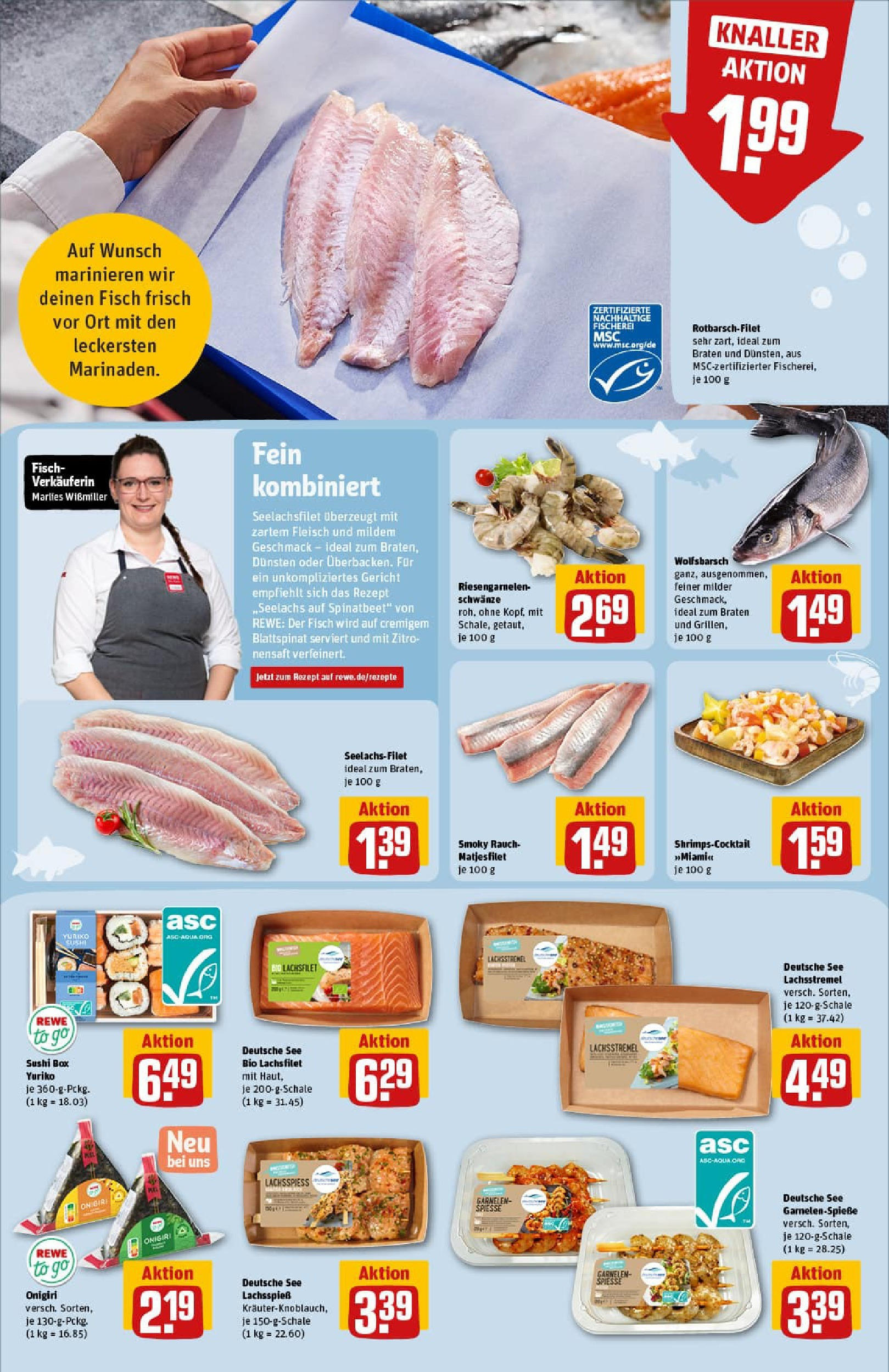 REWE Prospekt ab 20.07.2025 zum Blättern » Angebote | Seite: 14 | Produkte: Box, Spieße, Garnelen, Fleisch