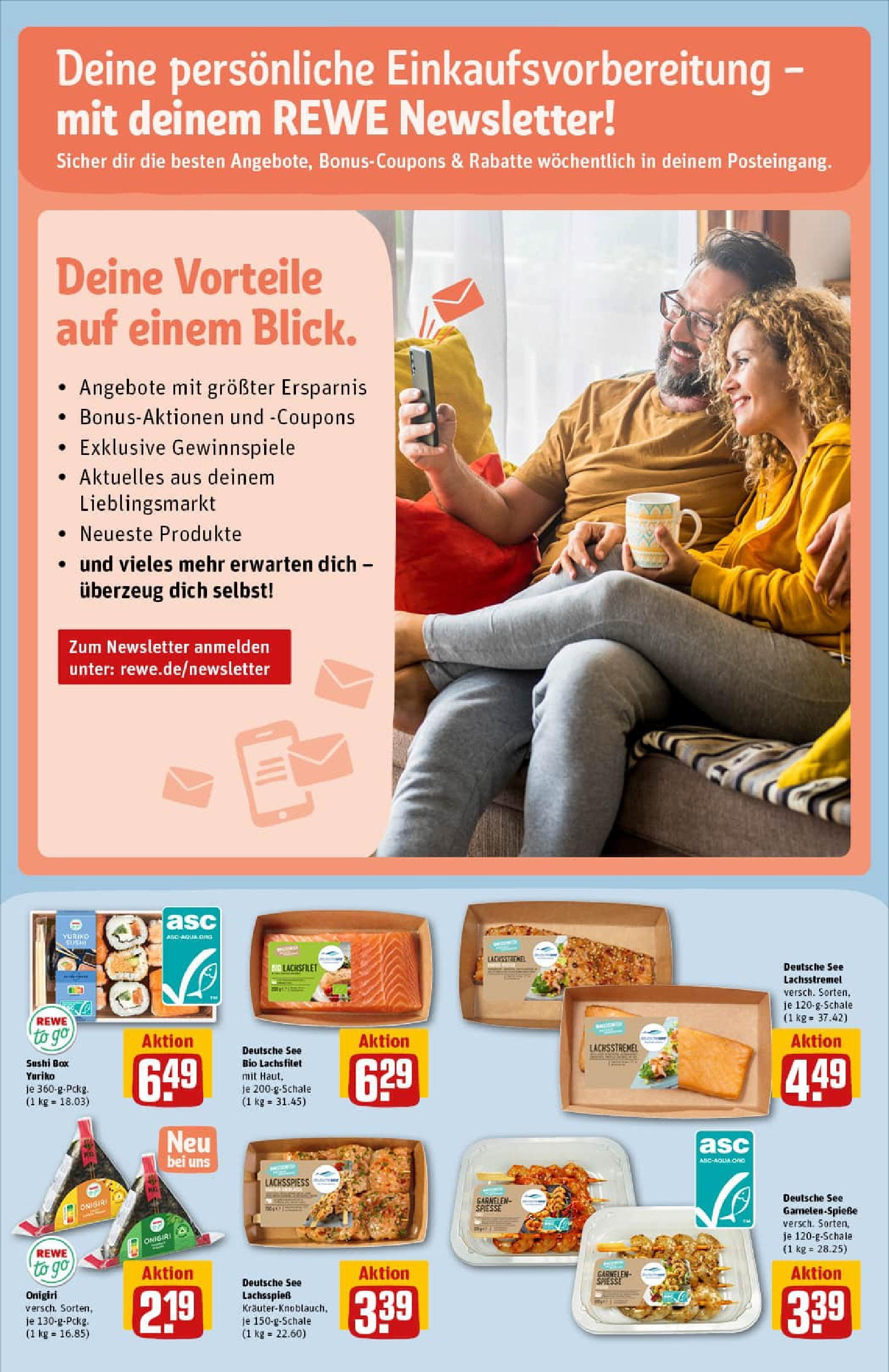 REWE Prospekt ab 20.07.2025 zum Blättern » Angebote | Seite: 14 | Produkte: Box, Spieße, Garnelen