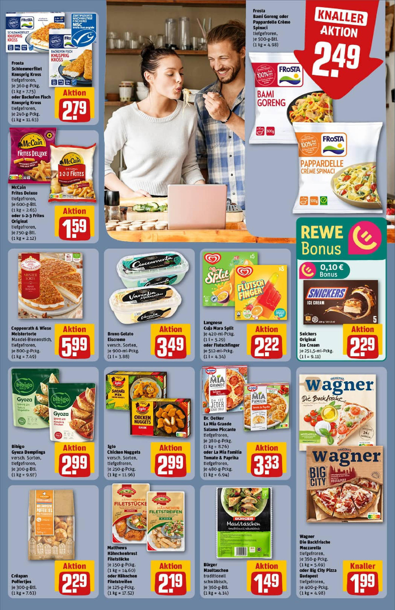 REWE Prospekt ab 20.07.2025 zum Blättern » Angebote | Seite: 15 | Produkte: Langnese, Snickers, Frosta, Fisch