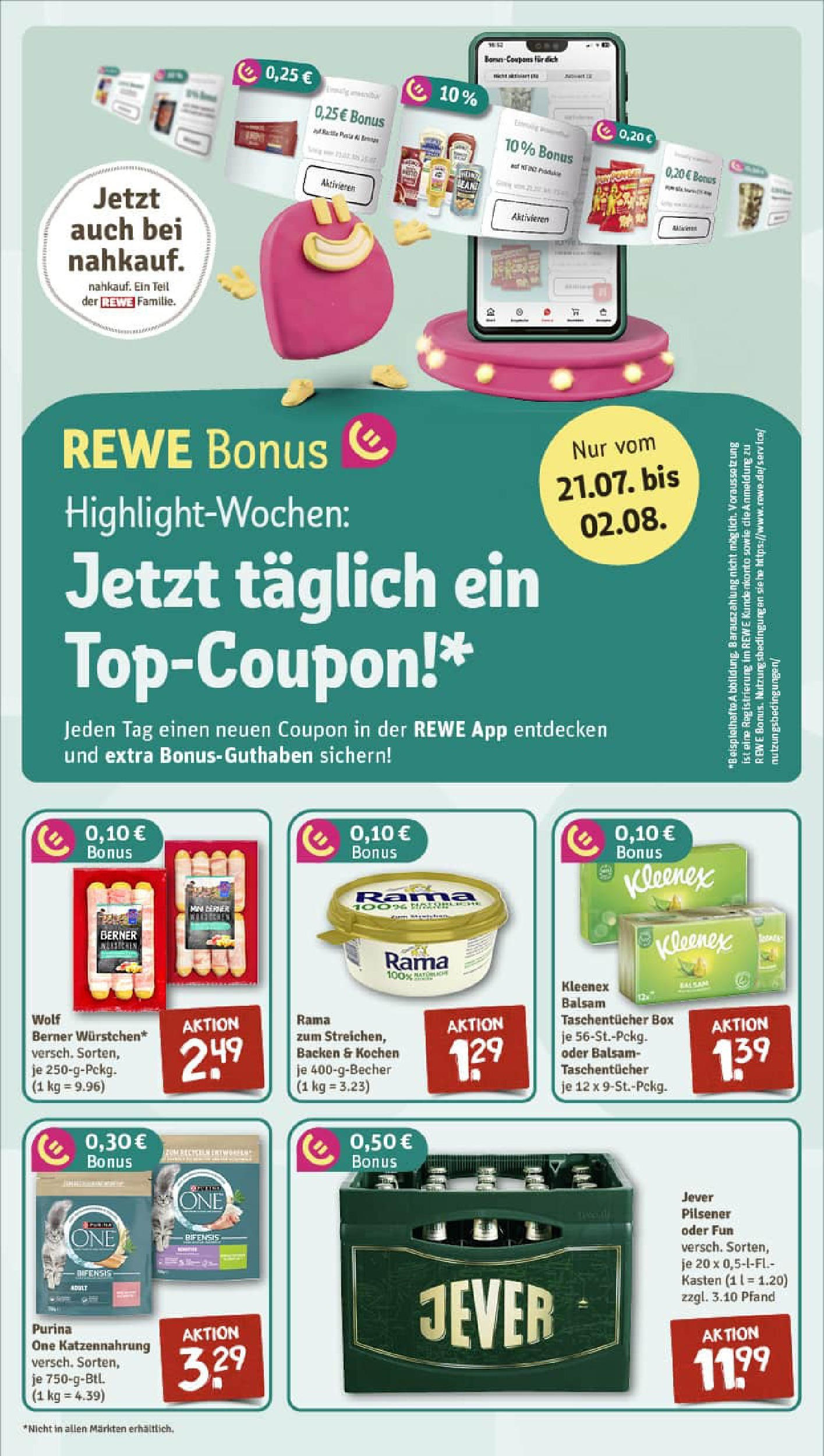 REWE Prospekt ab 20.07.2025 zum Blättern » Angebote | Seite: 5 | Produkte: Purina one, Margarine, Box, Jever