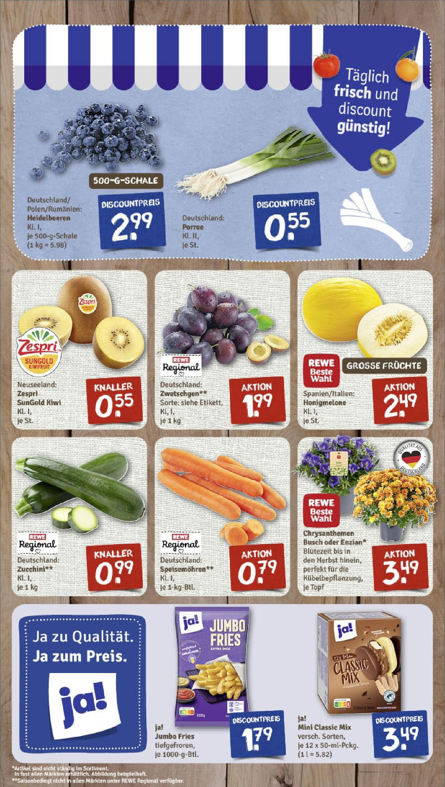 REWE Prospekt ab 20.07.2025 zum Blättern » Angebote | Seite: 3 | Produkte: Heidelbeeren, Honigmelone, Zucchini, Kiwi