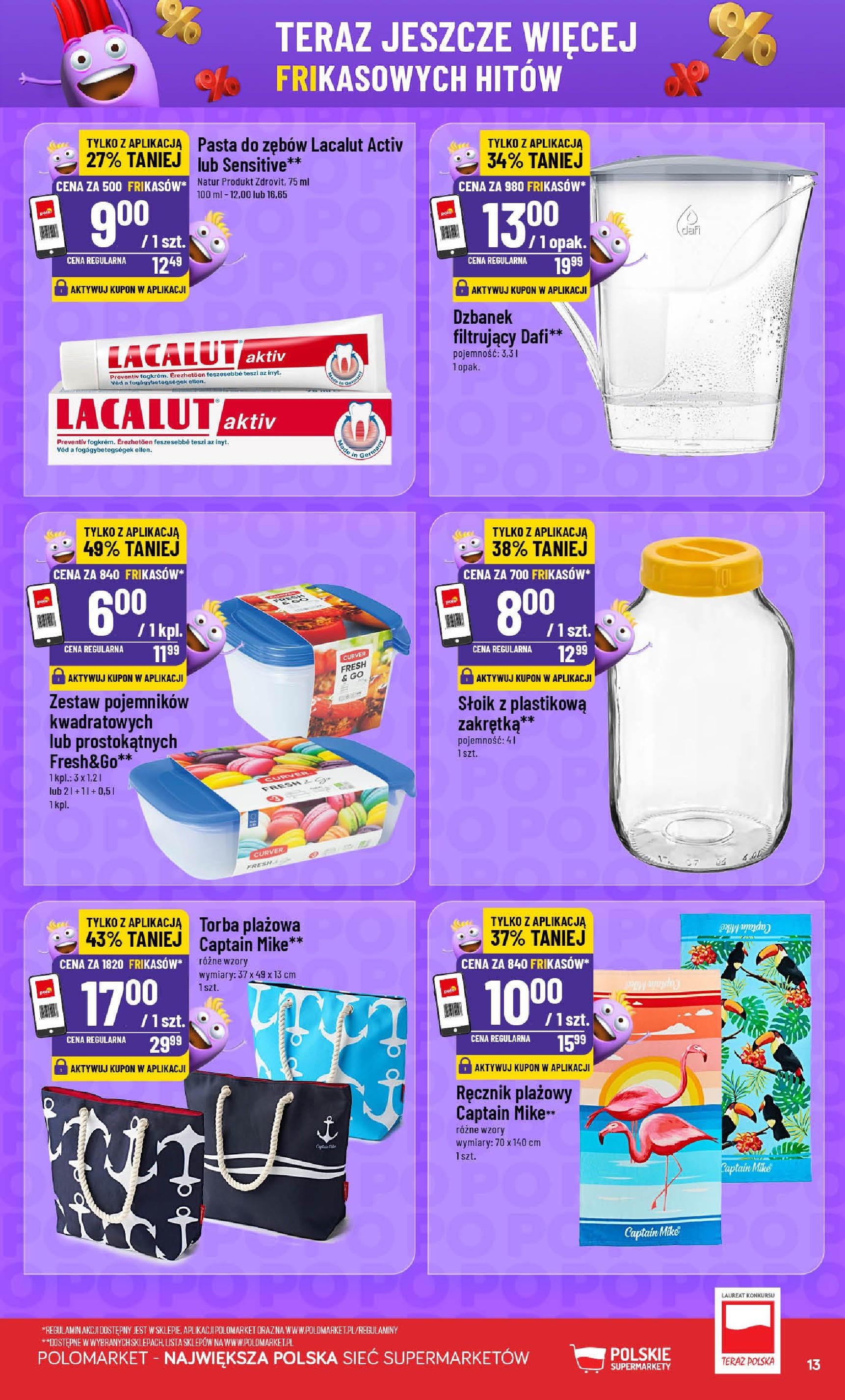 POLOmarket gazetka od jutra (16.07.2025) - Nowa PDF | Strona: 13 | Produkty: Dzbanek, Torba, Lacalut, Pasta do zębów