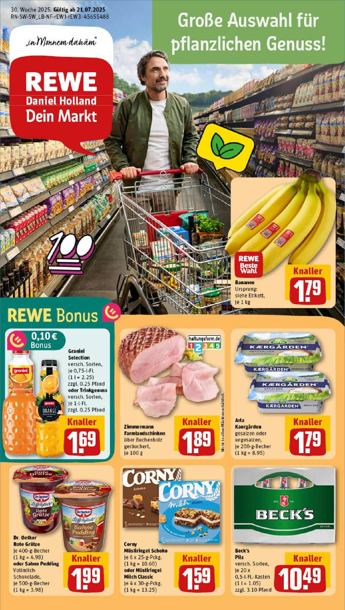 REWE Prospekt ab 20.07.2025 zum Blättern » Angebote | Seite: 1 | Produkte: Milch, Pils, Bananen, Sahne