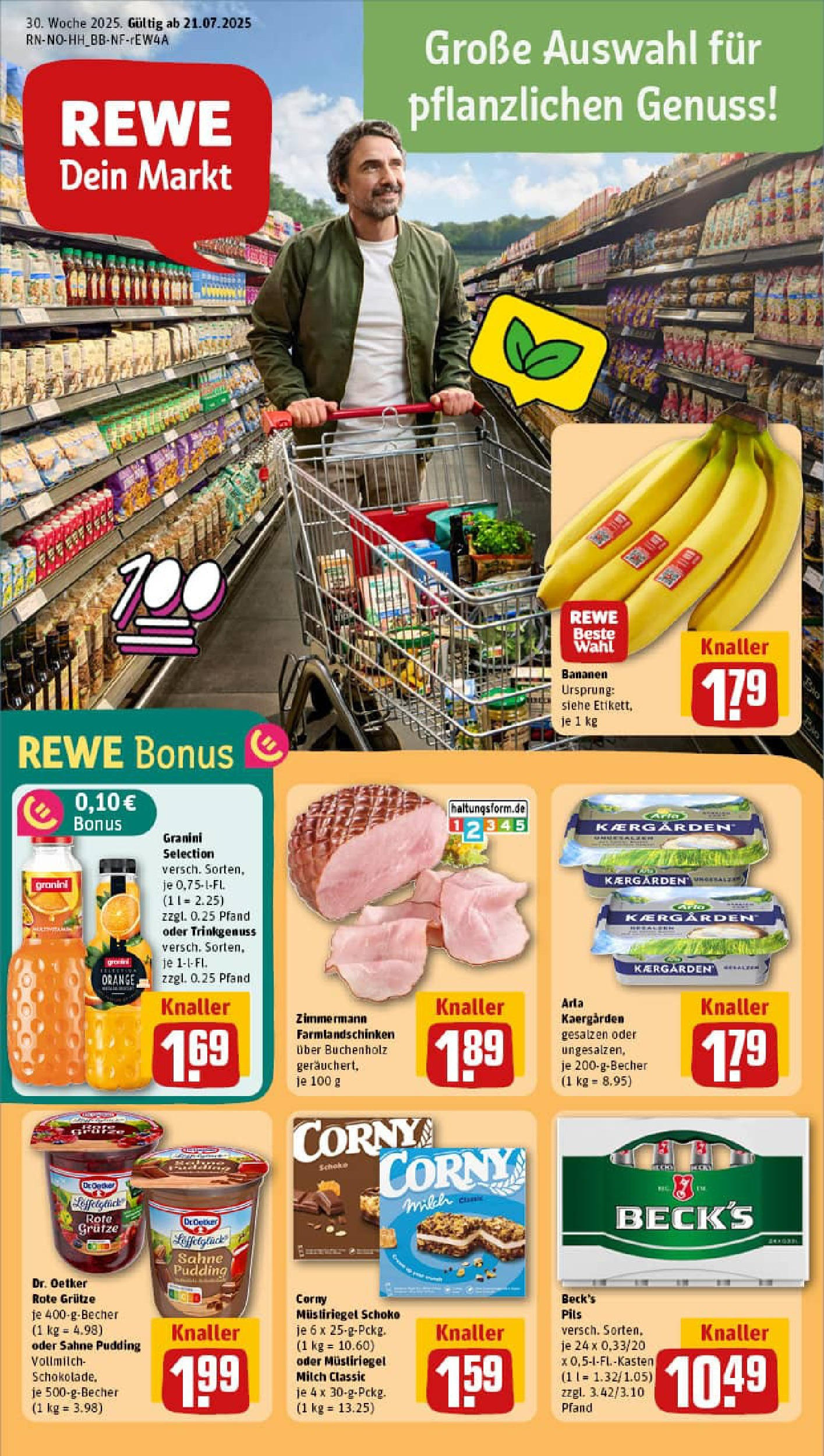 REWE Prospekt ab 20.07.2025 zum Blättern » Angebote | Seite: 1 | Produkte: Milch, Bananen, Granini, Sahne
