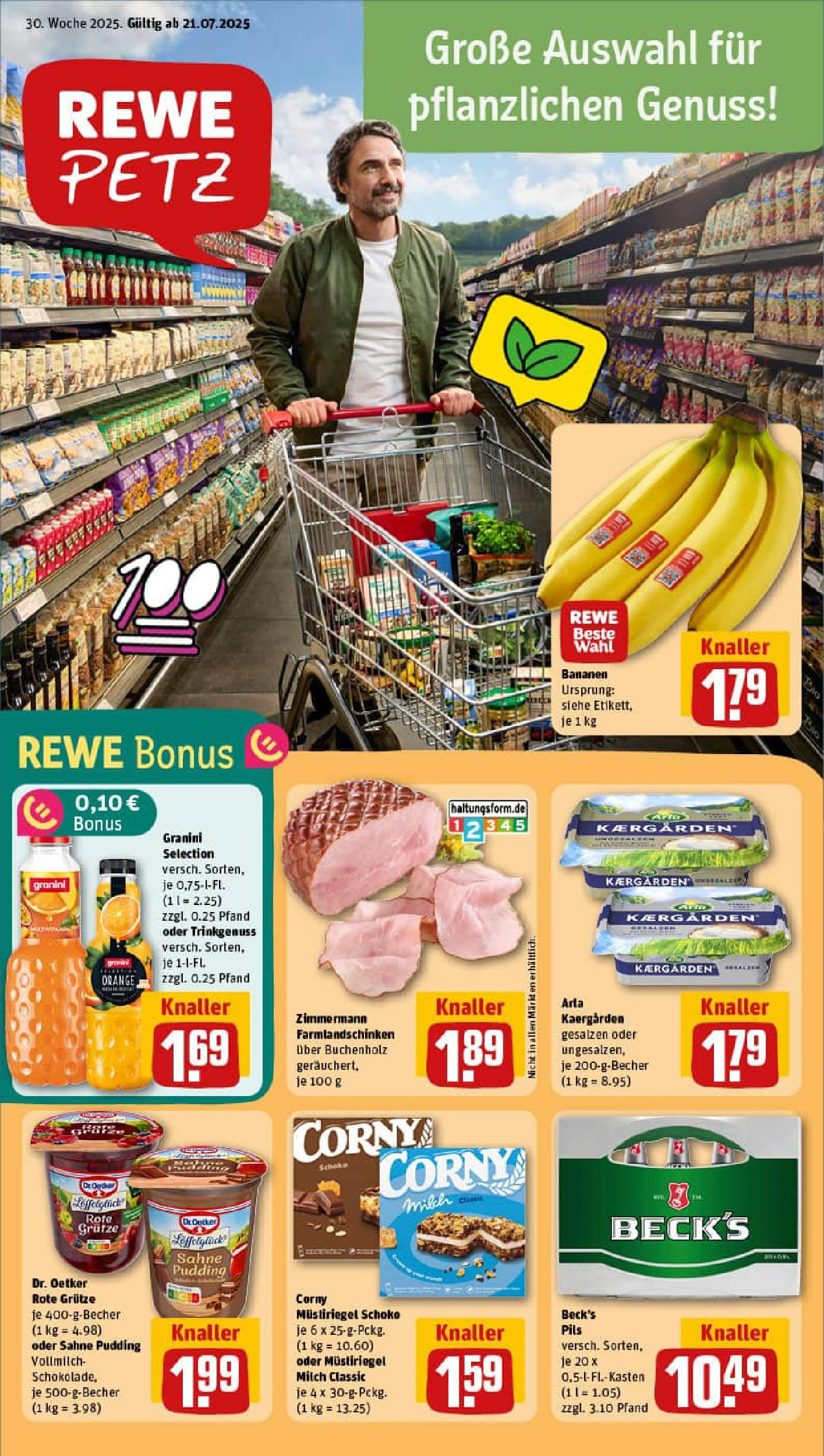 REWE Prospekt ab 20.07.2025 zum Blättern » Angebote | Seite: 1 | Produkte: Milch, Butter, Pils, Pudding