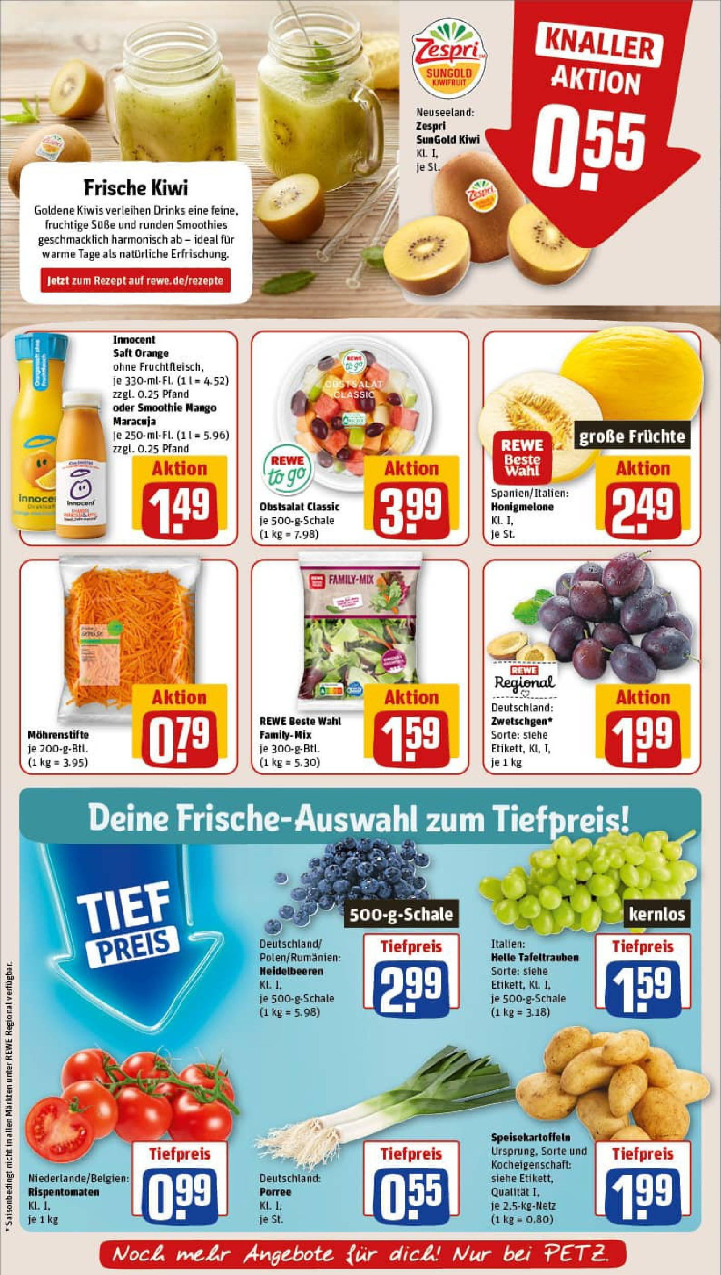 REWE Prospekt ab 20.07.2025 zum Blättern » Angebote | Seite: 6 | Produkte: Heidelbeeren, Honigmelone, Mango, Kiwi
