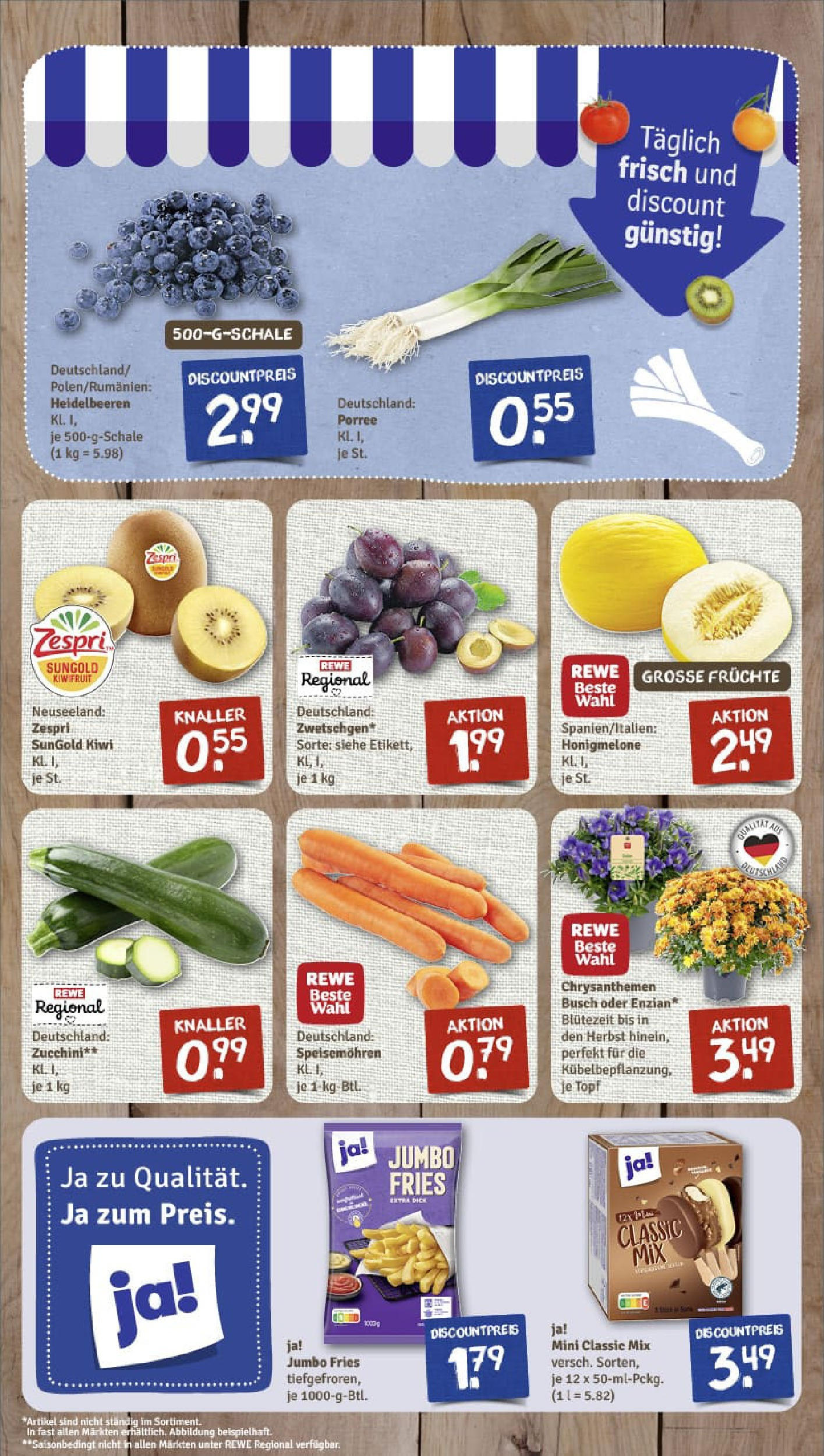 REWE Prospekt ab 20.07.2025 zum Blättern » Angebote | Seite: 3 | Produkte: Heidelbeeren, Honigmelone, Zucchini, Kiwi