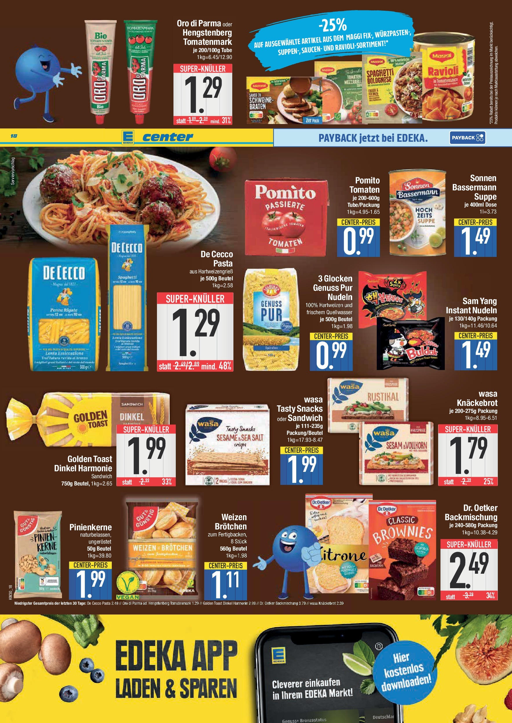 Edeka prospekt Bad Reichenhall (ab 20.07.2025) » Angebote Online | Seite: 18 | Produkte: Toast, Tomaten, Oro di parma, Pasta Edeka prospekt Bad Reichenhall (ab 20.07.2025) » Angebote Online | Seite: 18 | Produkte: Toast, Tomaten, Oro di parma, Pasta