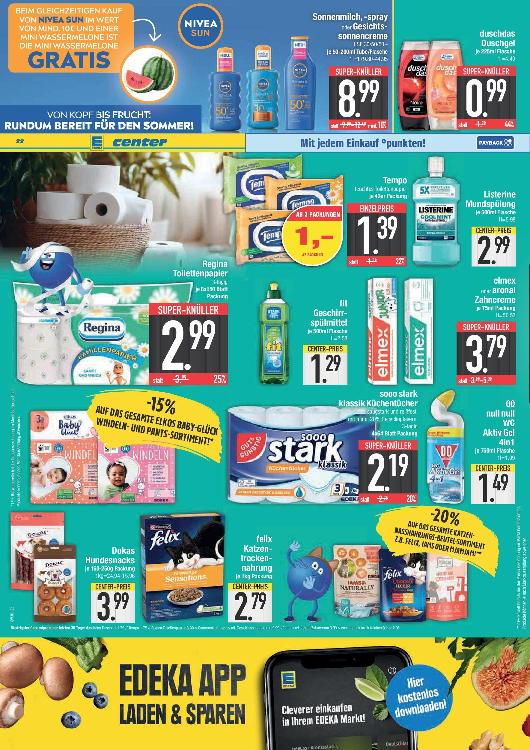 Edeka prospekt Bad Reichenhall (ab 20.07.2025) » Angebote Online | Seite: 22 | Produkte: Sonnencreme, Duschgel, Tempo, Feuchtes Toilettenpapier Edeka prospekt Bad Reichenhall (ab 20.07.2025) » Angebote Online | Seite: 22 | Produkte: Sonnencreme, Duschgel, Tempo, Feuchtes Toilettenpapier