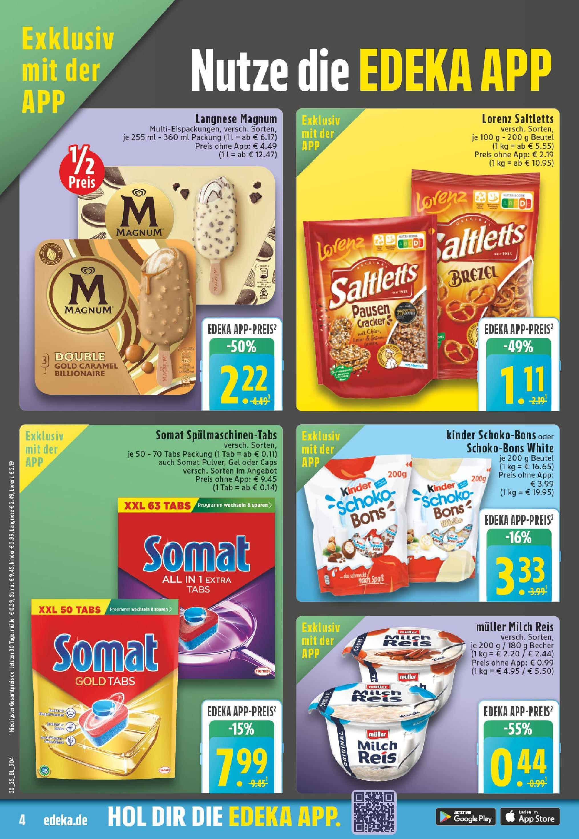 Edeka prospekt Bonn	 (ab 20.07.2025) » Angebote Online | Seite: 4 | Produkte: Langnese, Milch, Pudding, Spülmaschinentabs
