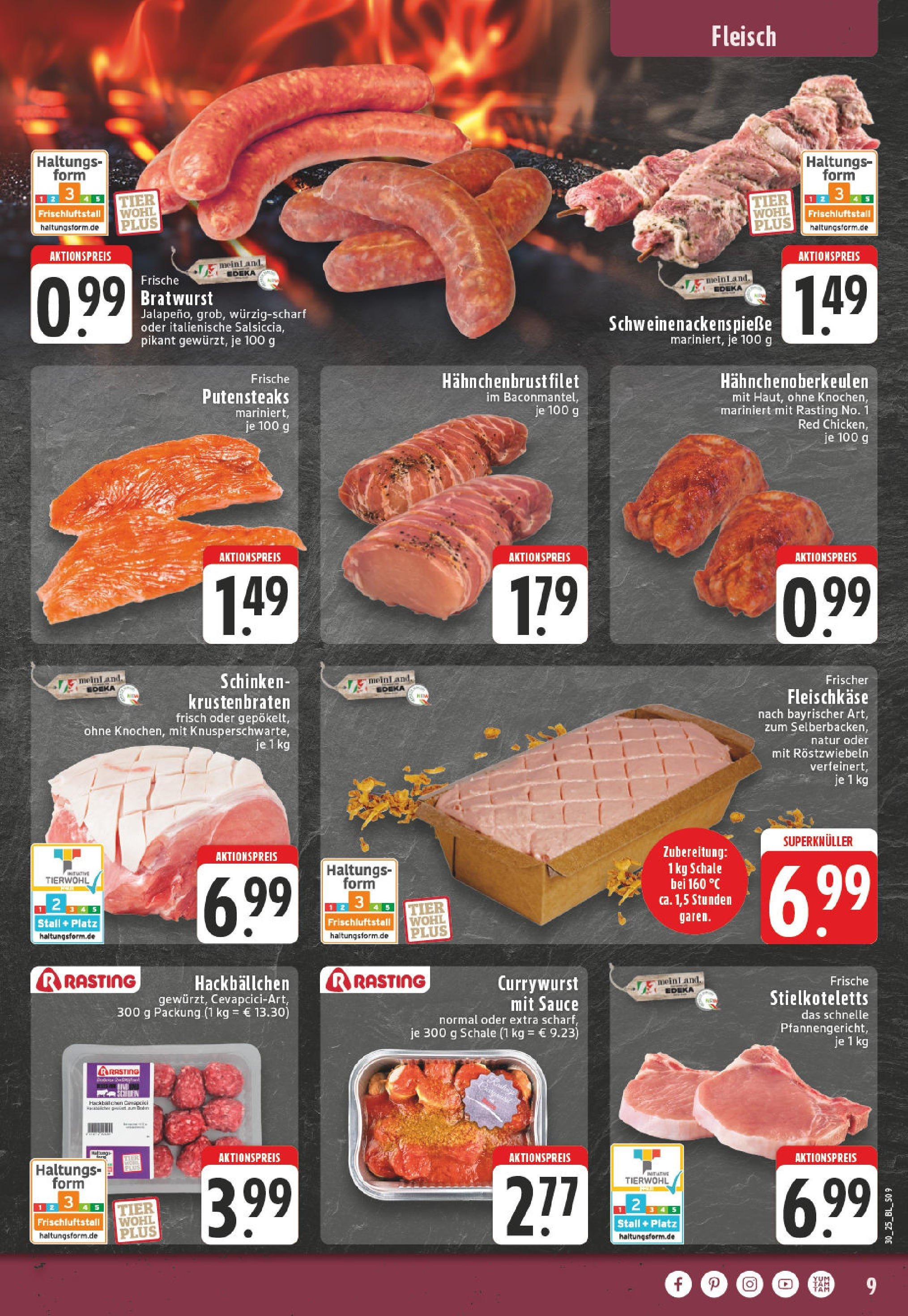 Edeka prospekt Bonn	 (ab 20.07.2025) » Angebote Online | Seite: 9 | Produkte: Bratwurst, Krustenbraten, Schinken, Fleisch
