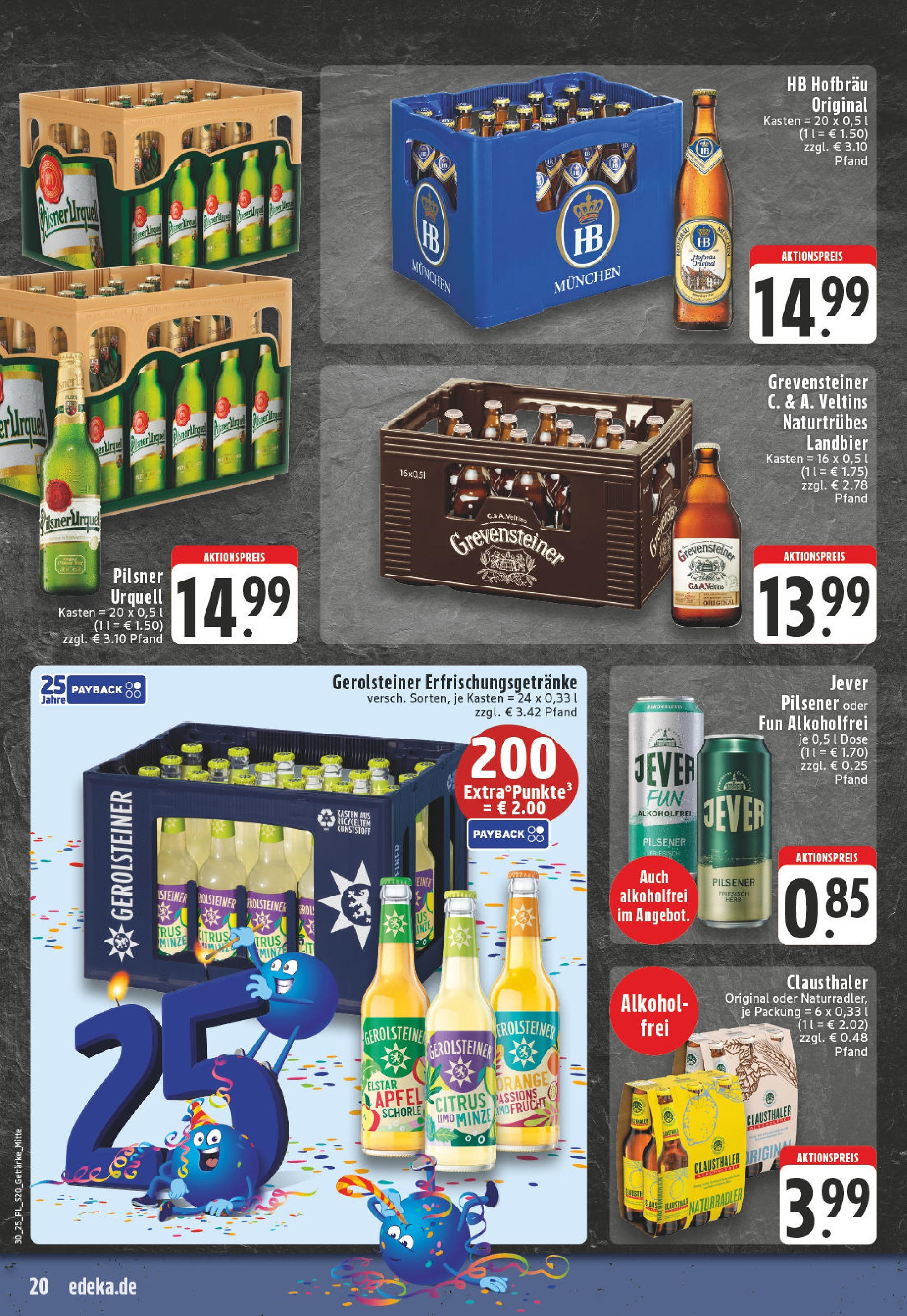 Edeka prospekt Wickede	 (ab 20.07.2025) » Angebote Online | Seite: 20 | Produkte: Pilsner urquell, Jever, Veltins, Gerolsteiner