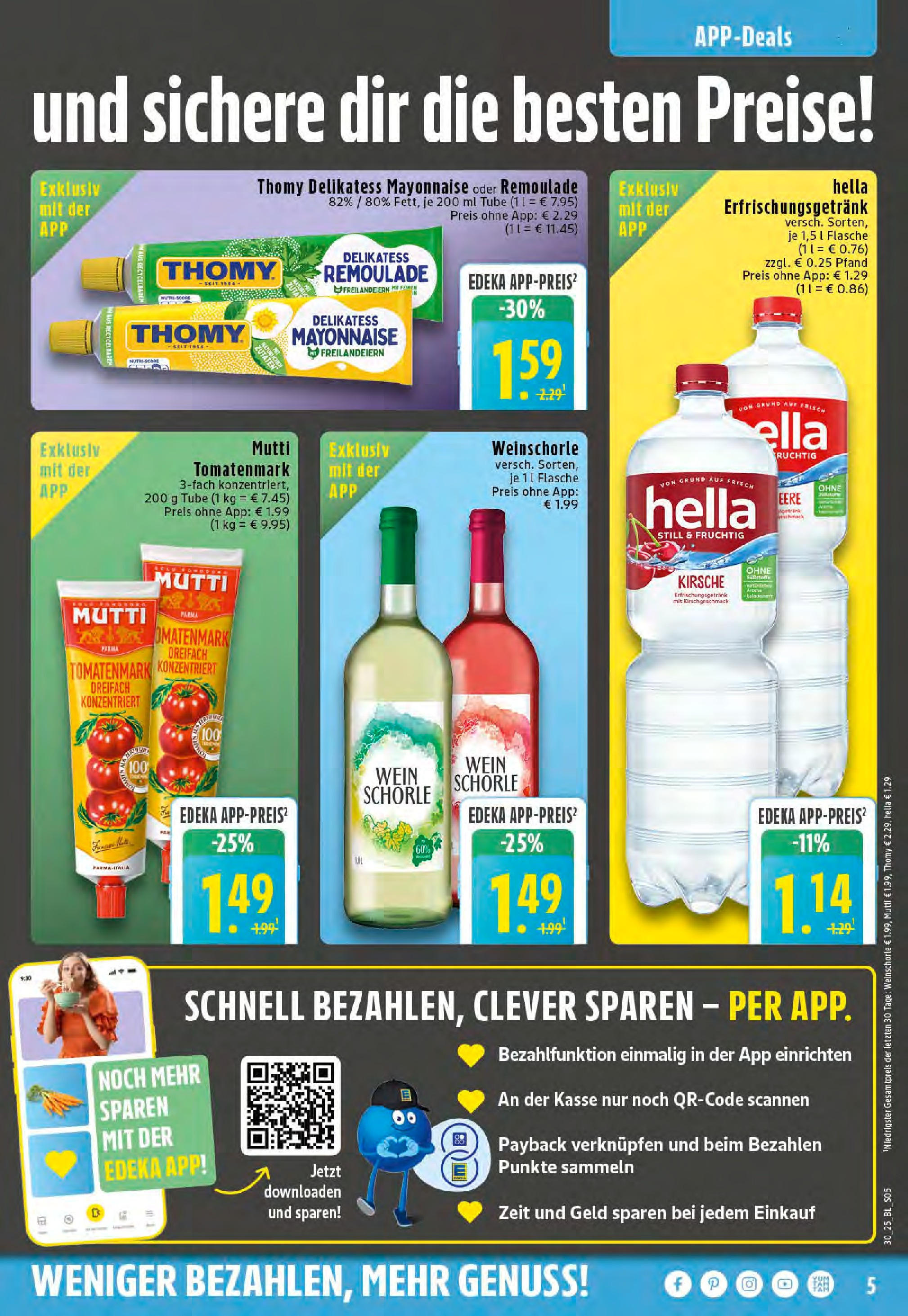 Edeka prospekt Rheine	 (ab 20.07.2025) » Angebote Online | Seite: 5 | Produkte: Weinschorle, Mayonnaise, Hella, Wein