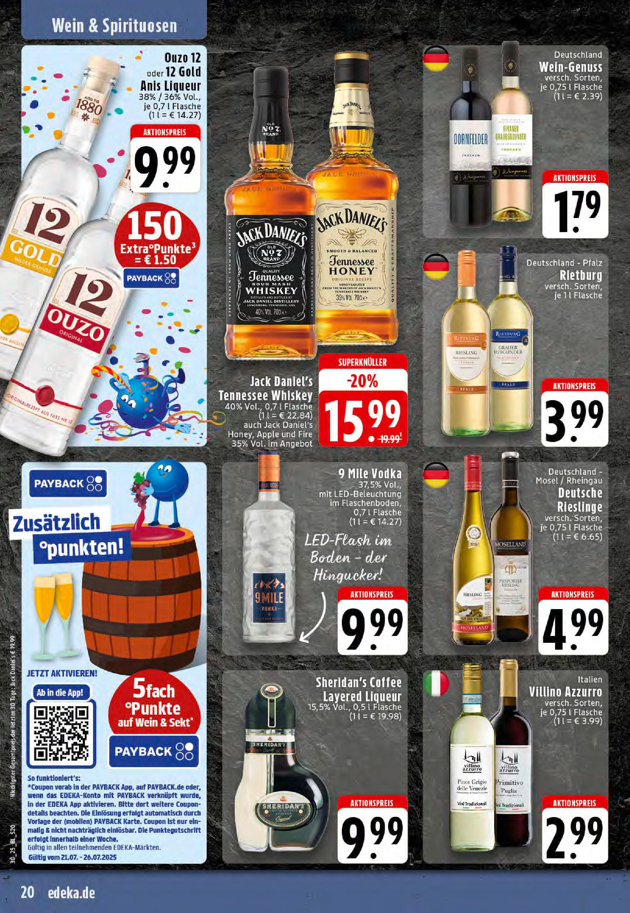 Edeka prospekt Rheine	 (ab 20.07.2025) » Angebote Online | Seite: 20 | Produkte: Ouzo 12, Jack Daniel's, Vodka, Whiskey
