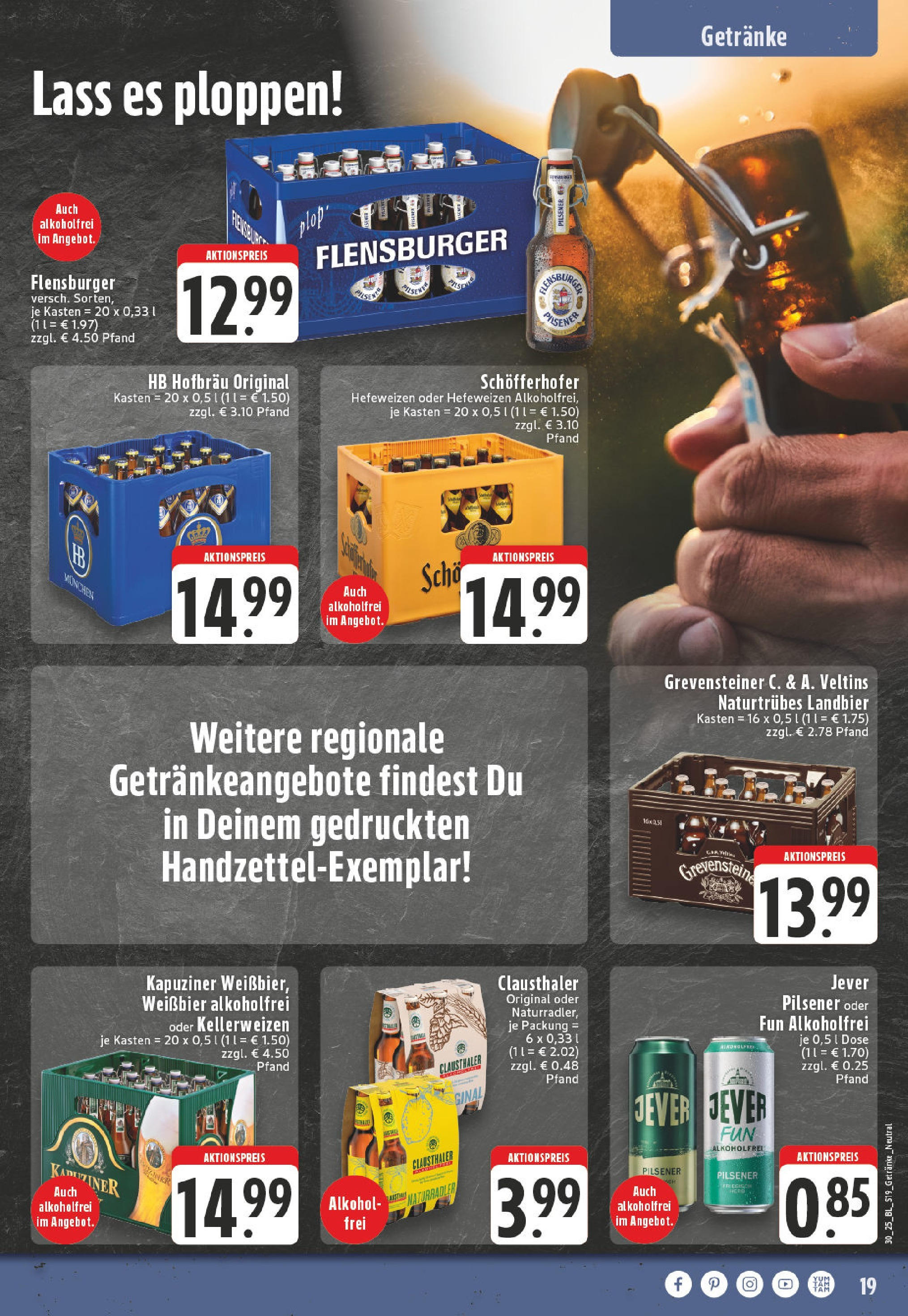 Edeka prospekt Winterberg-Zueschen	 (ab 20.07.2025) » Angebote Online | Seite: 19 | Produkte: Weißbier, Flensburger, Jever, Veltins
