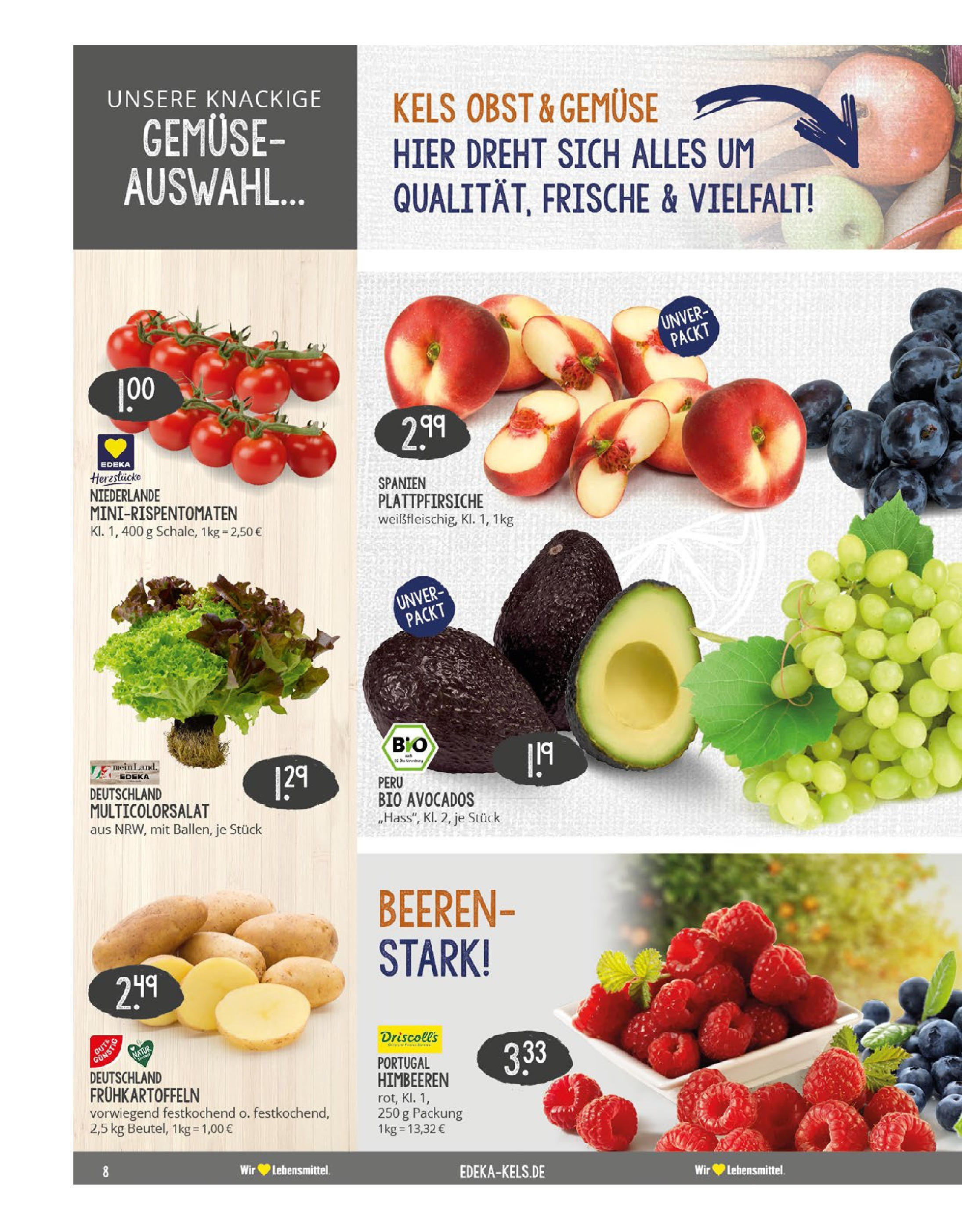 Edeka prospekt Essen	 (ab 20.07.2025) » Angebote Online | Seite: 8 | Produkte: Himbeeren, Gemüse, Obst