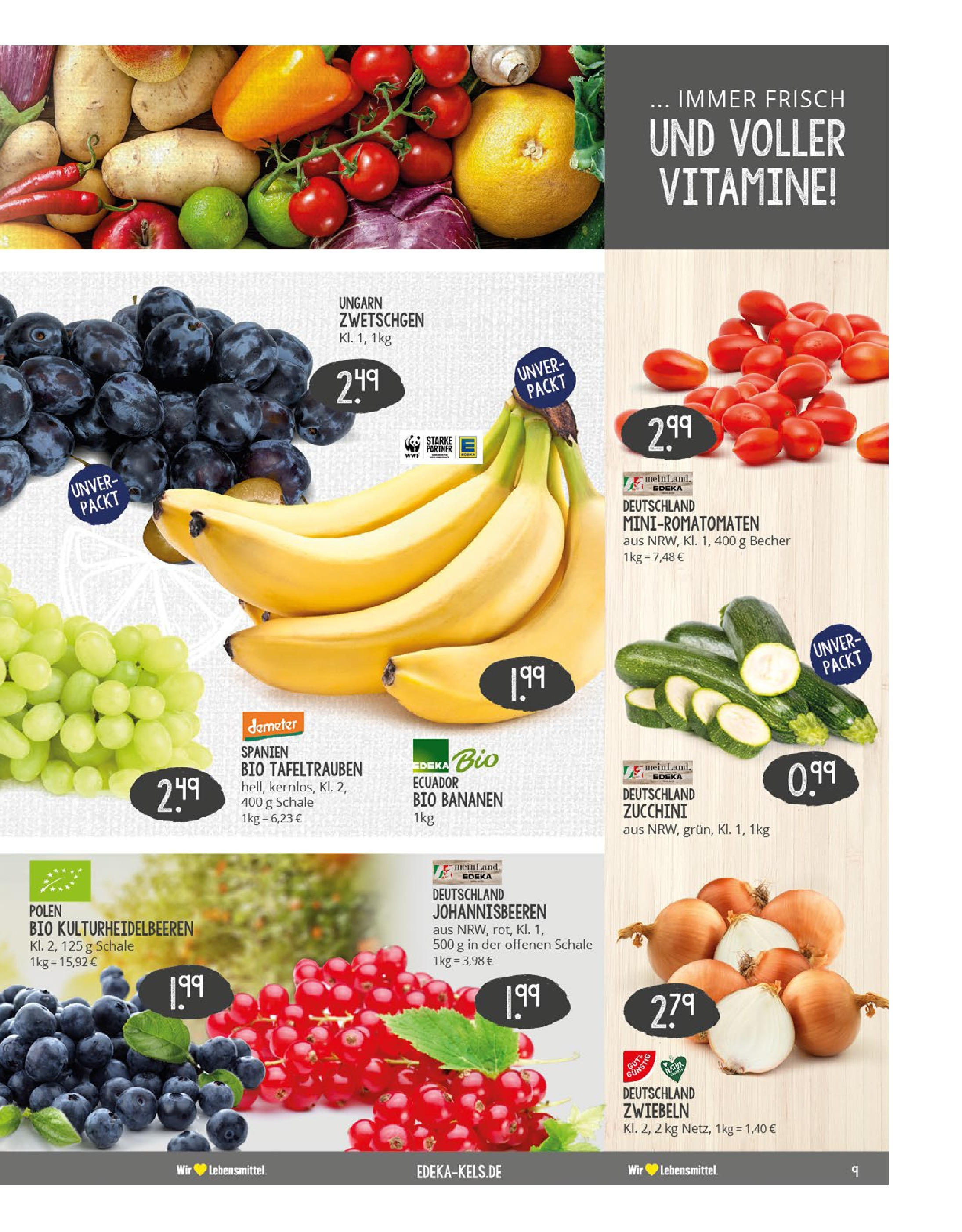 Edeka prospekt Essen	 (ab 20.07.2025) » Angebote Online | Seite: 9 | Produkte: Bananen, Zwetschgen, Zwiebeln, Zucchini