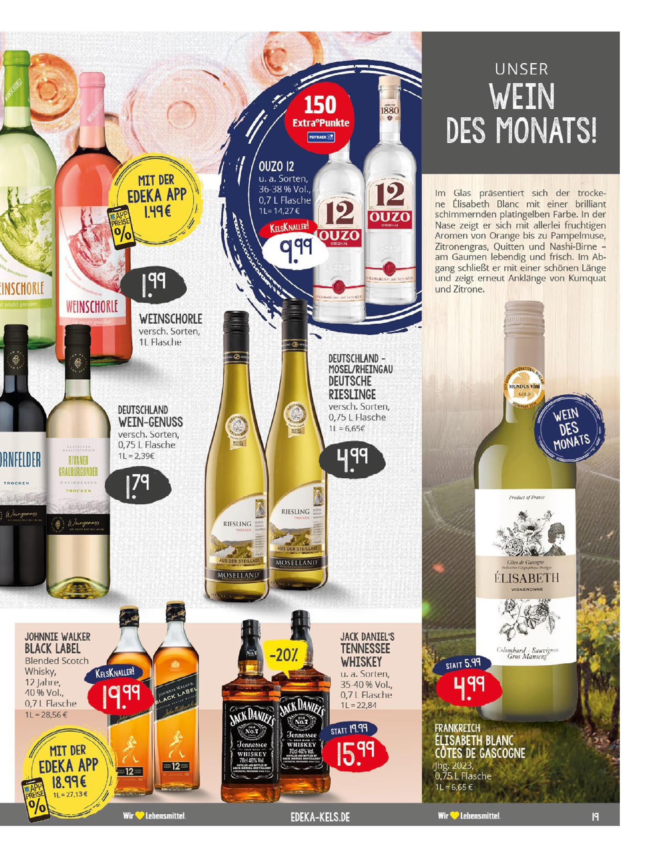 Edeka prospekt Essen	 (ab 20.07.2025) » Angebote Online | Seite: 19 | Produkte: Ouzo, Jack Daniel's, Weinschorle, Johnnie walker