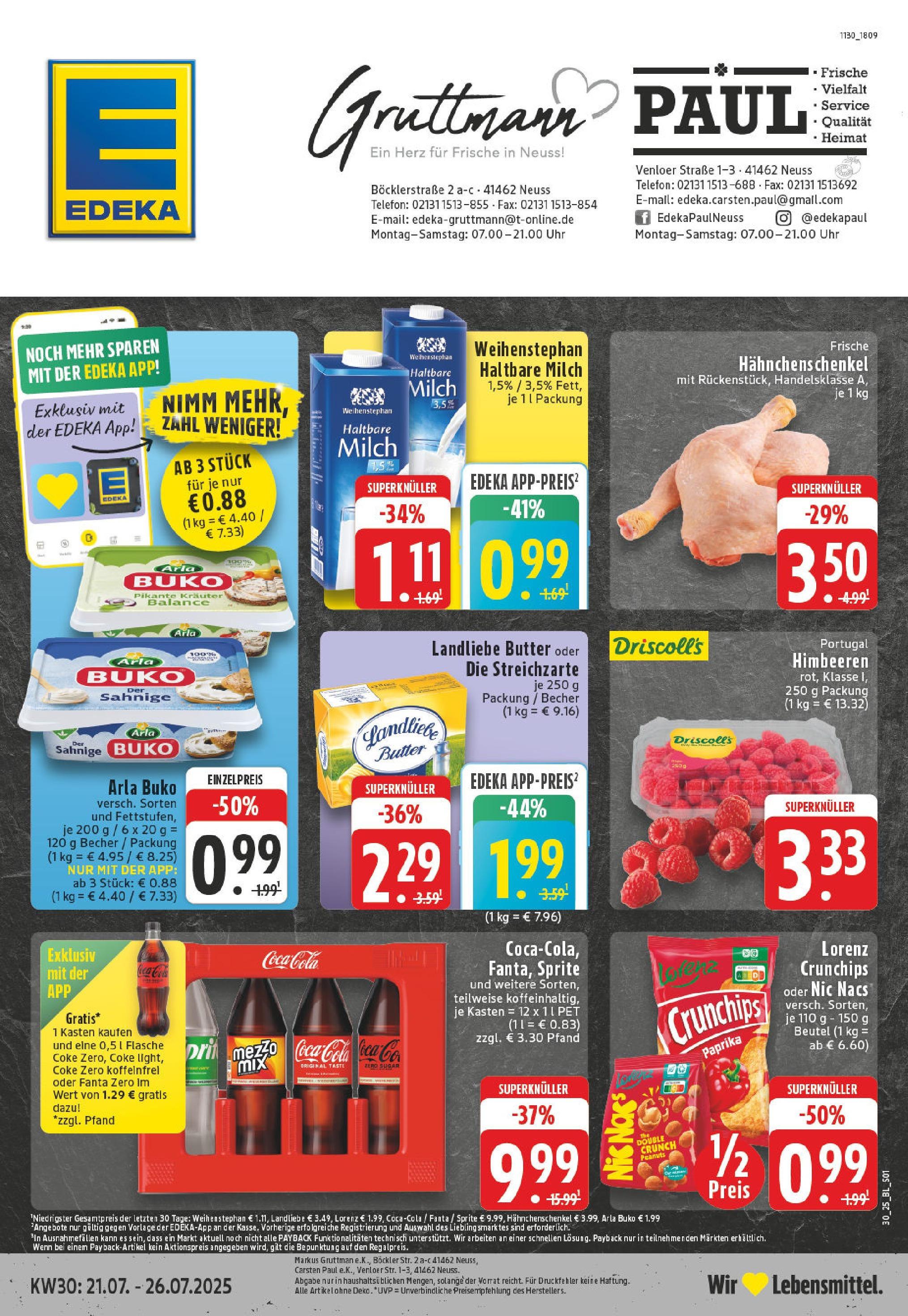 Edeka prospekt Neuss	 (ab 20.07.2025) » Angebote Online | Seite: 1 | Produkte: Landliebe butter, Lorenz crunchips, Telefon, Uhr