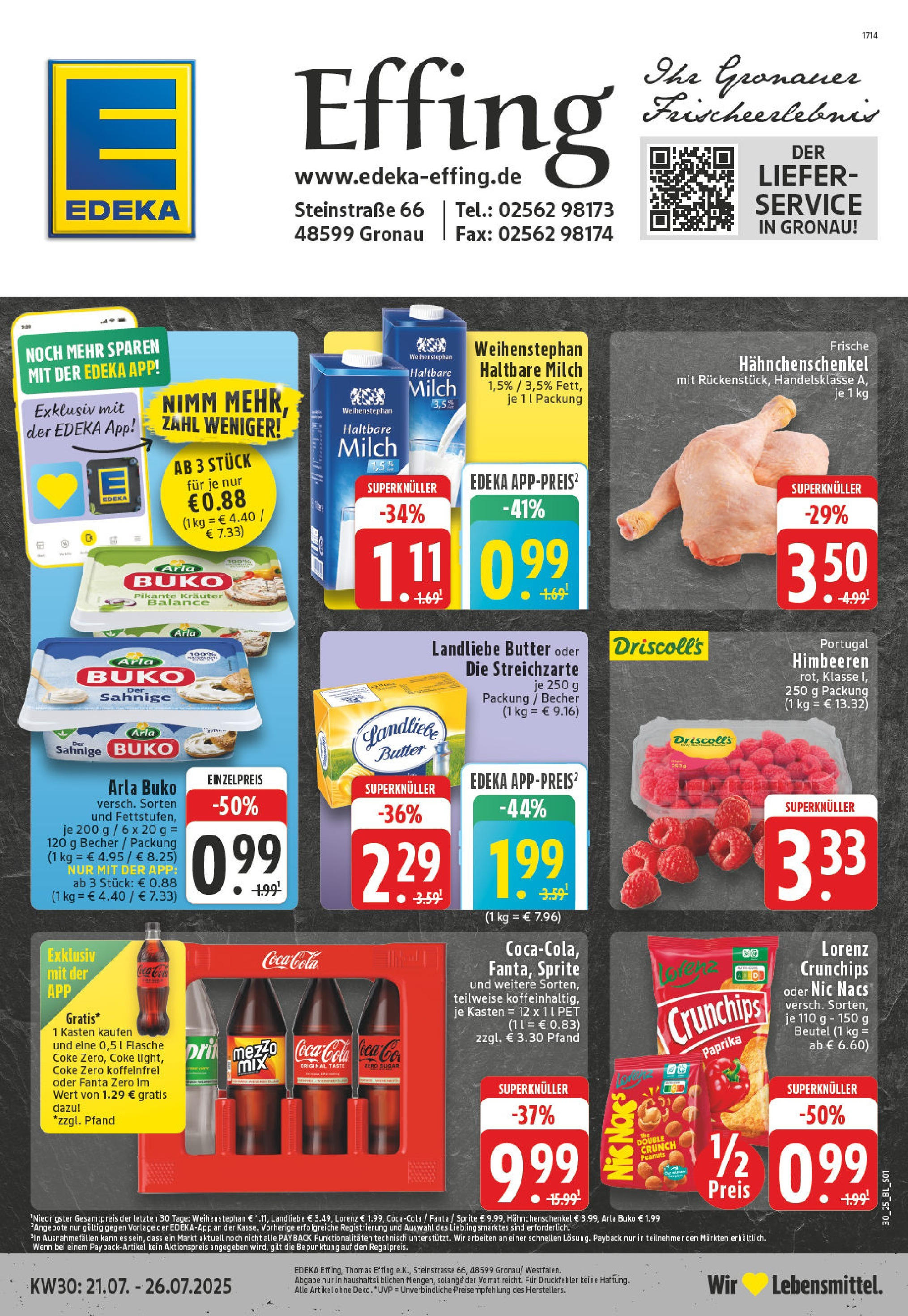 Edeka prospekt Gronau	 (ab 20.07.2025) » Angebote Online | Seite: 1 | Produkte: Coca cola, Milch, Butter, Landliebe butter