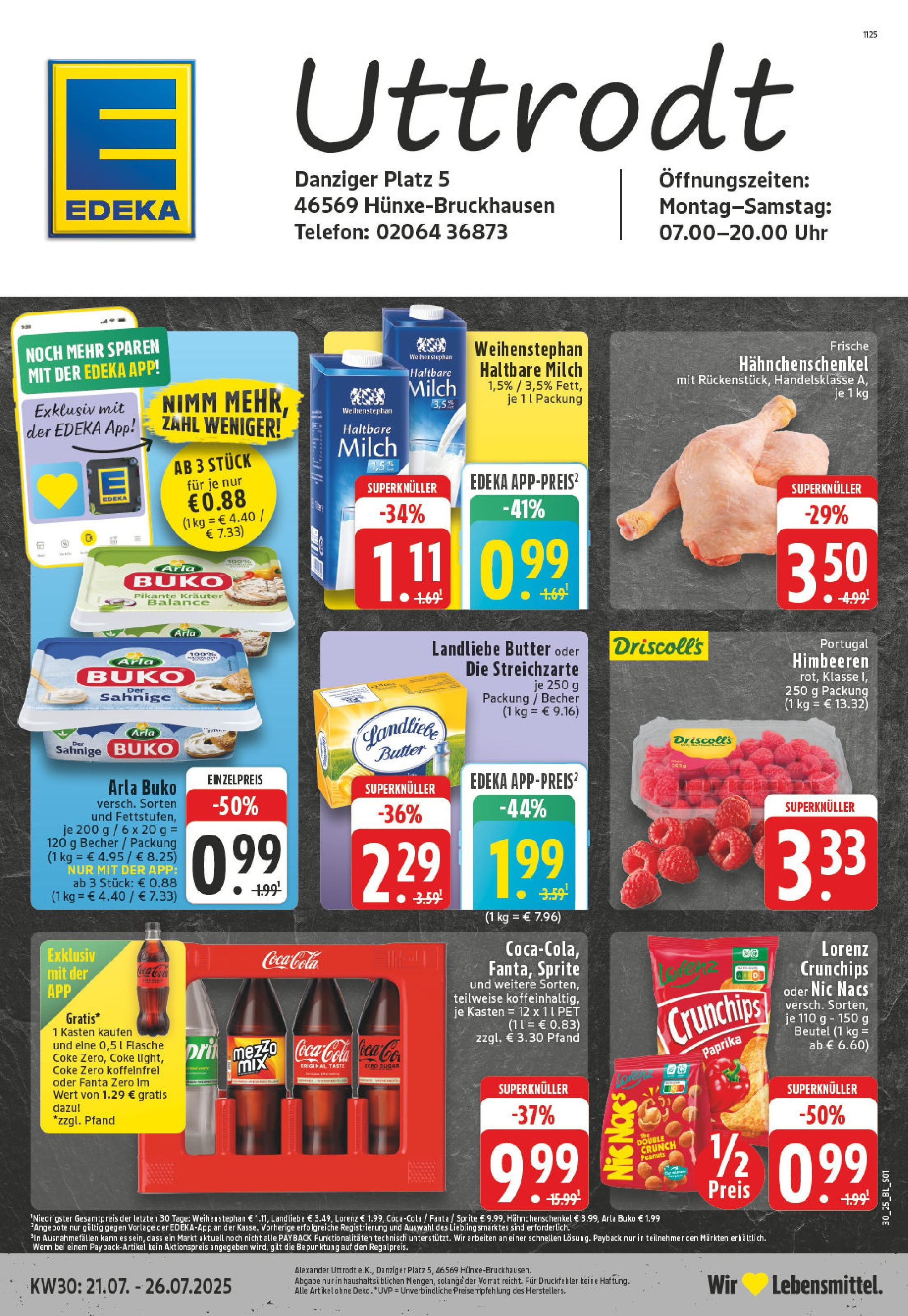 Edeka prospekt Hünxe-Bruckhausen	 (ab 20.07.2025) » Angebote Online | Seite: 1 | Produkte: Coca cola, Hahnchenschenkel, Paprika, Telefon