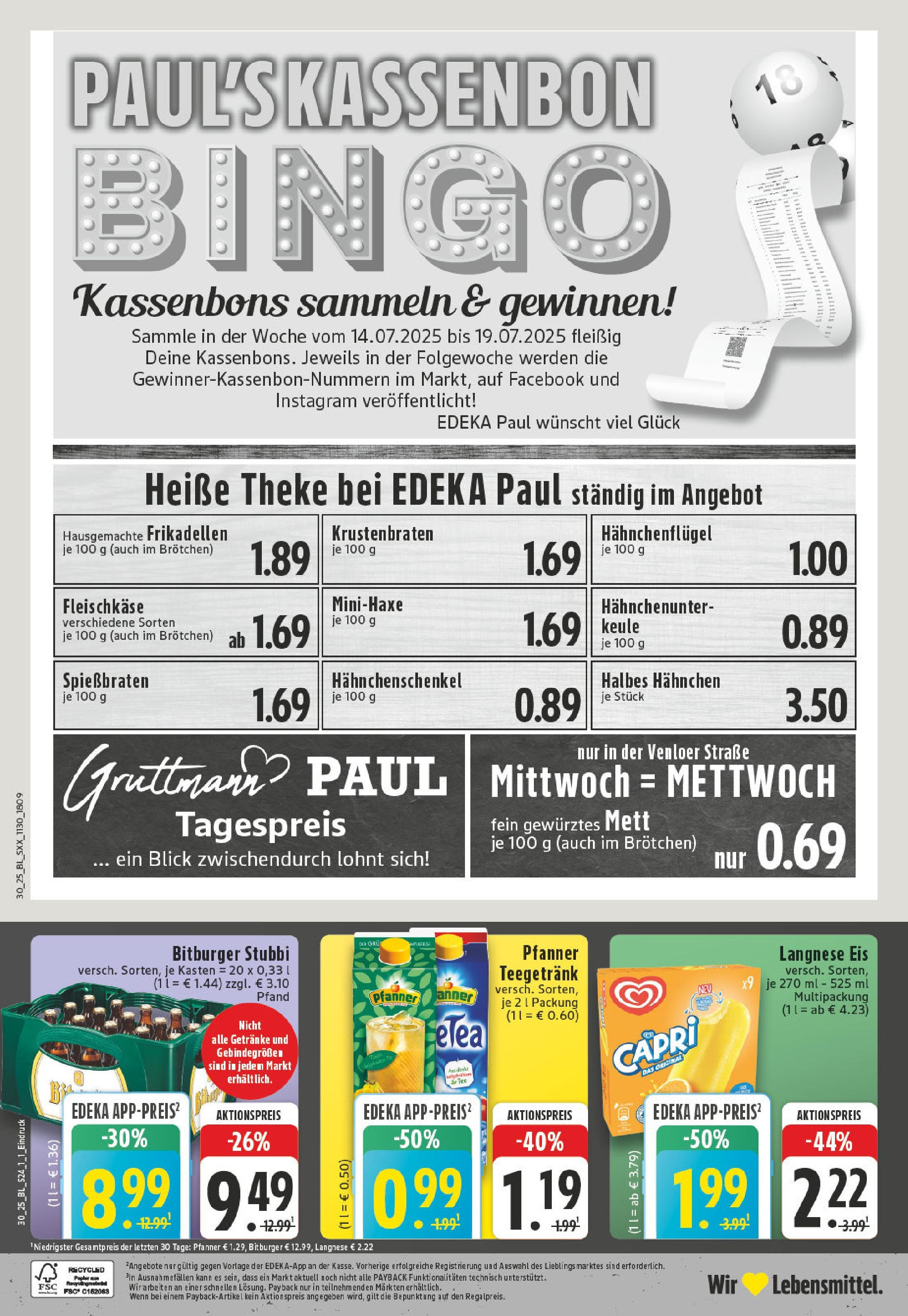 Edeka prospekt Neuss	 (ab 20.07.2025) » Angebote Online | Seite: 24 | Produkte: Bitburger, Langnese, Krustenbraten, Eis