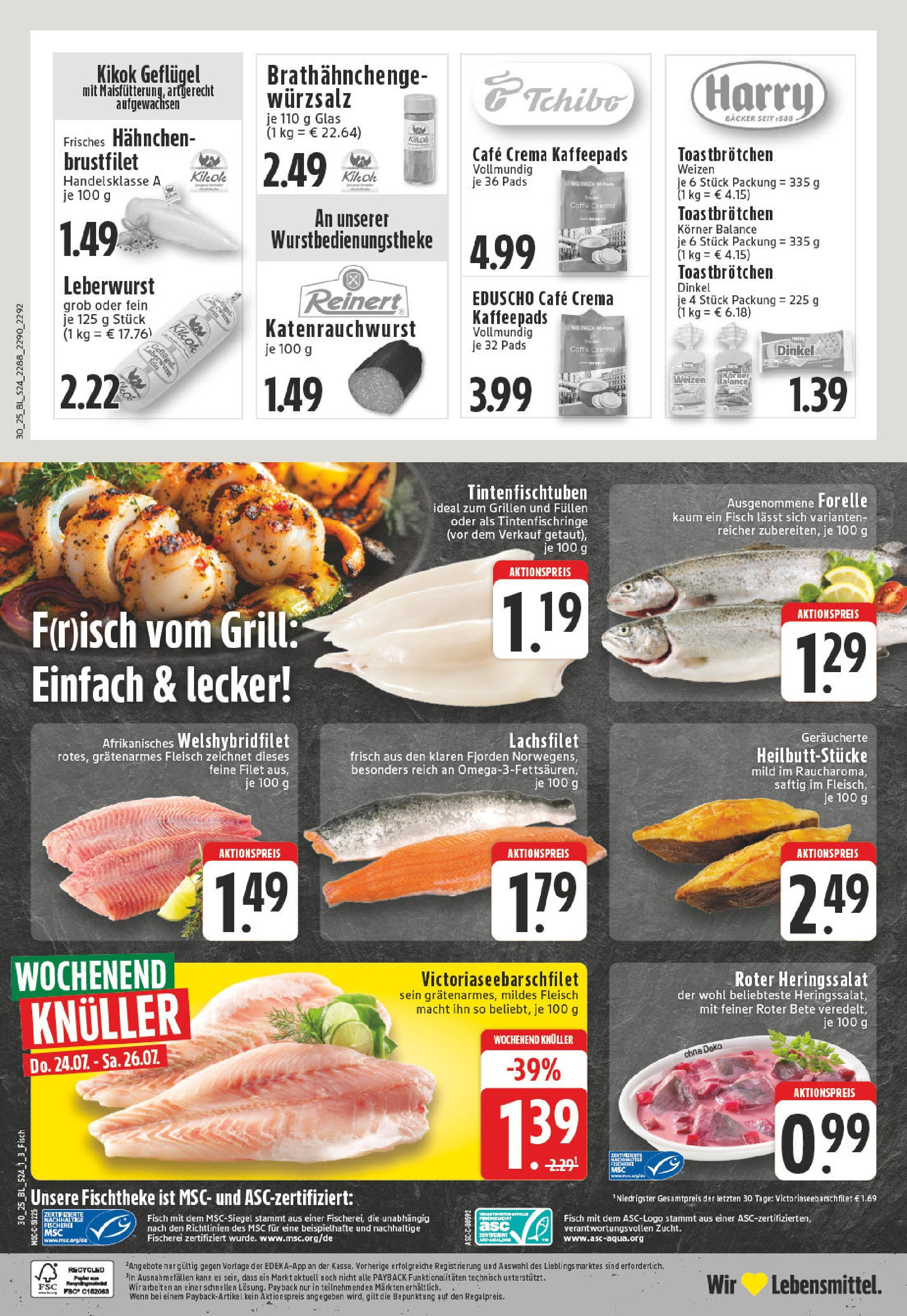 Edeka prospekt Essen	 (ab 20.07.2025) » Angebote Online | Seite: 24 | Produkte: Hahnchen, Fisch, Fleisch, Eduscho