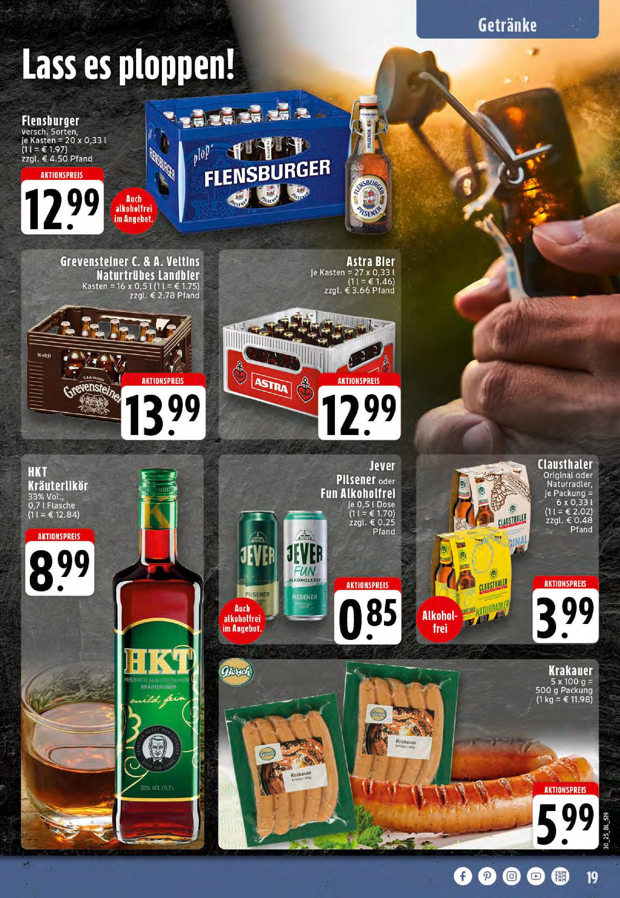 Edeka prospekt Rheine	 (ab 20.07.2025) » Angebote Online | Seite: 19 | Produkte: Bier, Burger, Flensburger, Jever