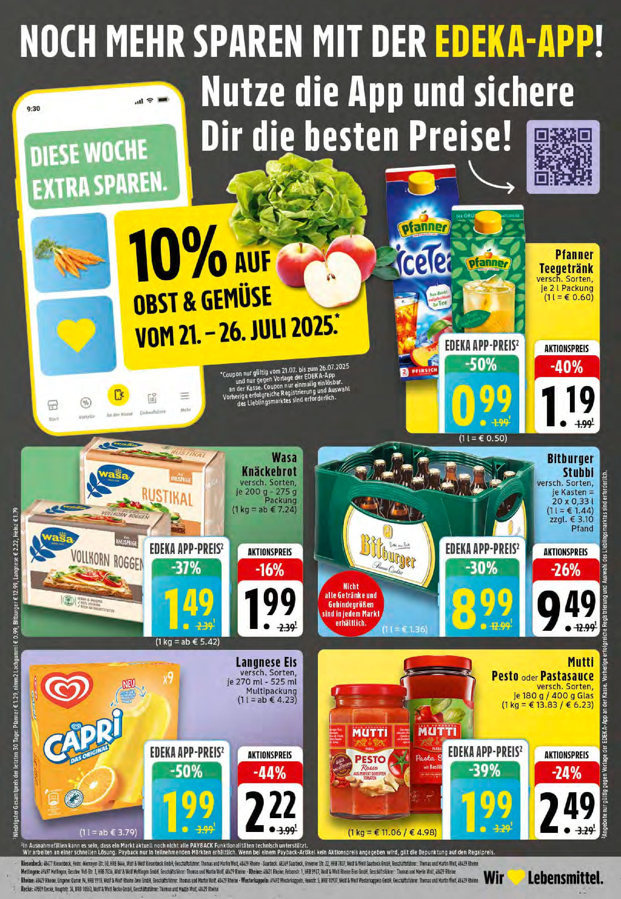 Edeka prospekt Rheine	 (ab 20.07.2025) » Angebote Online | Seite: 24 | Produkte: Langnese, Obst, Wasa knackebrot, Eis