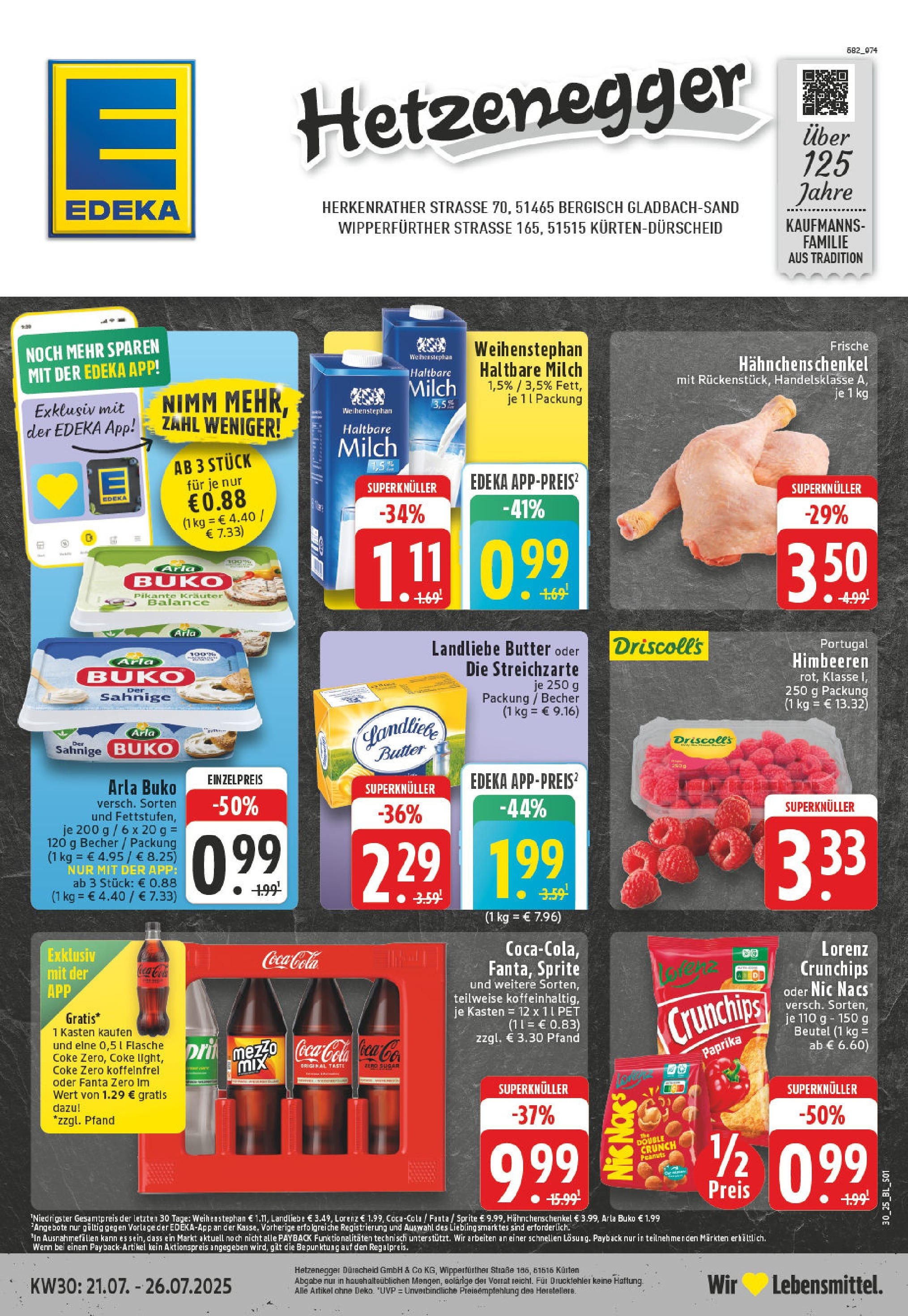 Edeka prospekt Bergisch Gladbach - Sand	 (ab 20.07.2025) » Angebote Online | Seite: 1 | Produkte: Fanta, Sprite, Butter, Haltbare milch