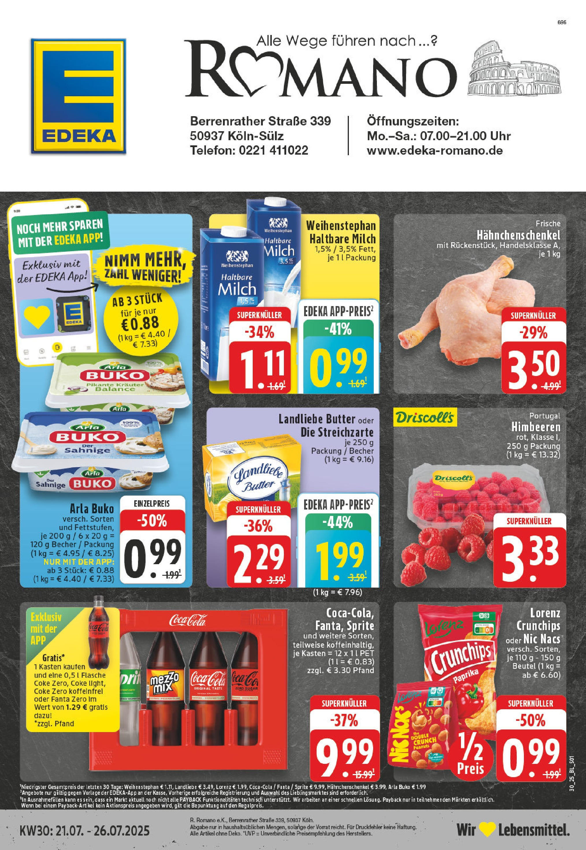 Edeka prospekt Köln-Sülz	 (ab 20.07.2025) » Angebote Online | Seite: 1 | Produkte: Milch, Lorenz crunchips, Chips, Telefon