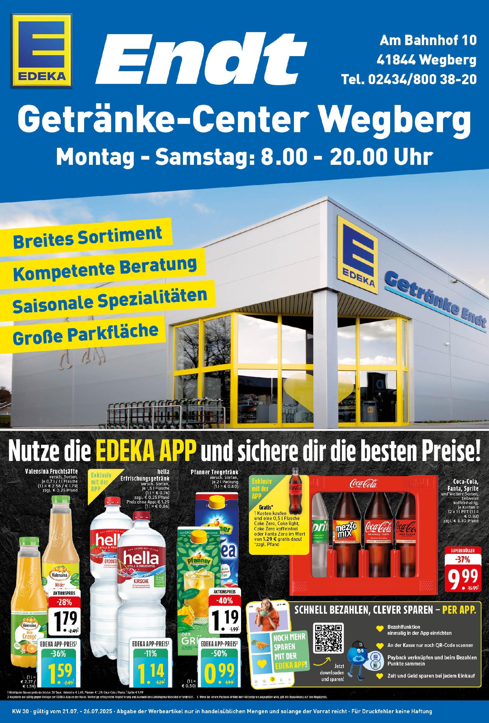 Edeka prospekt Wegberg	 (ab 21.07.2025) » Angebote Online | Seite: 1 | Produkte: Coca cola, Sprite, Valensina, Hella